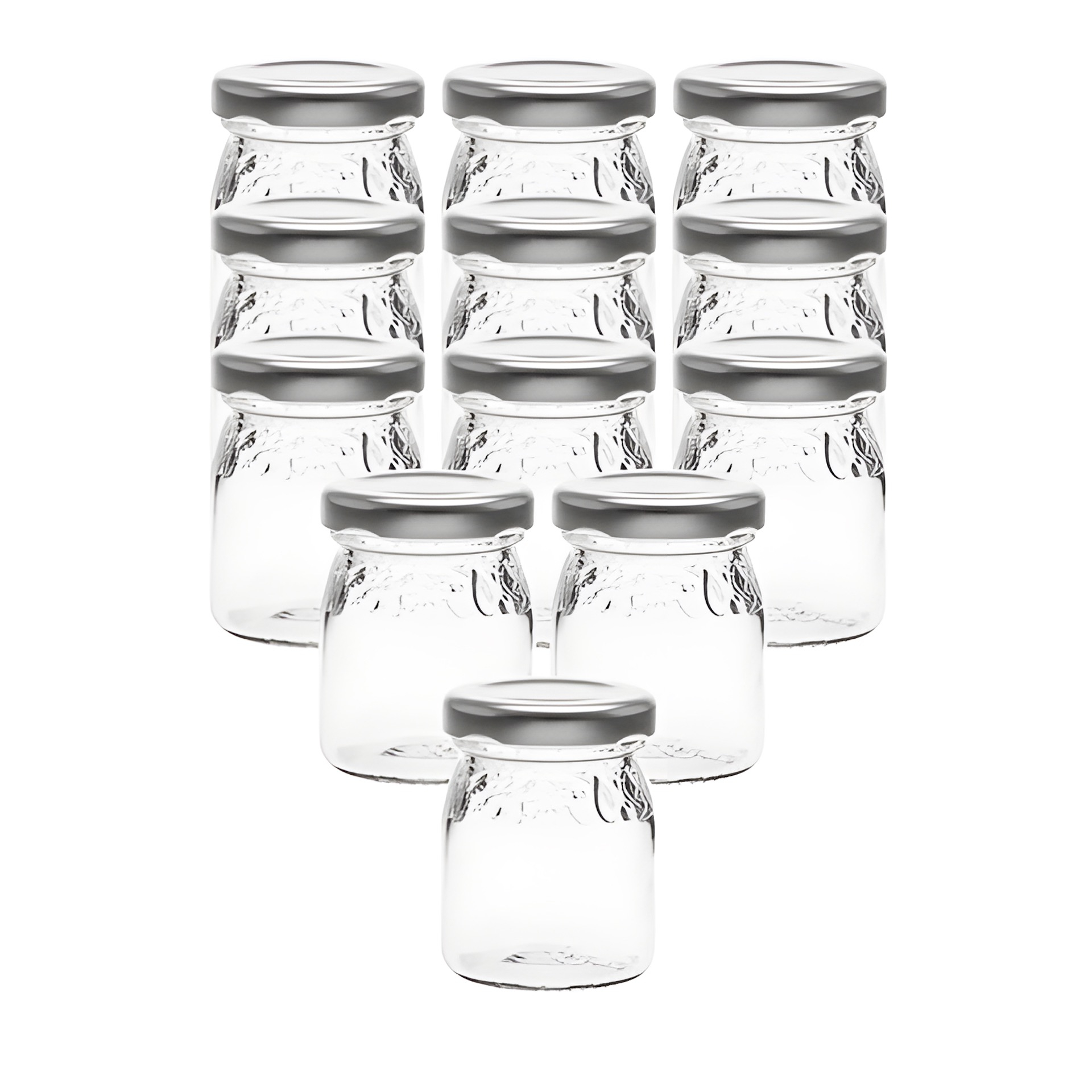 12er Set Schmuckglas 'Fruchtdekor' 50 ml mit Deckel silber