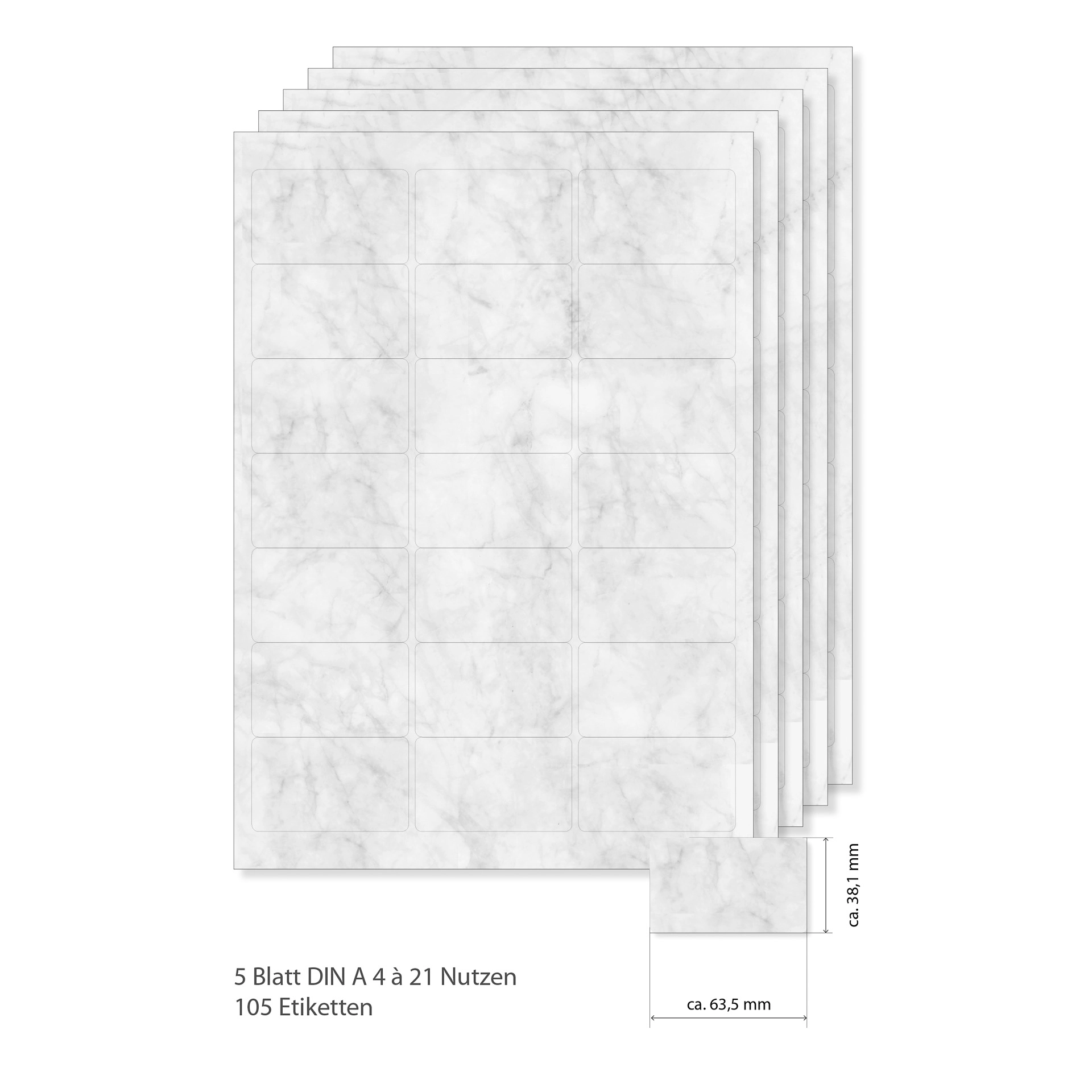 Etiketten 63,5 x 38,1 mm grau marmoriert -  5 Blatt A4