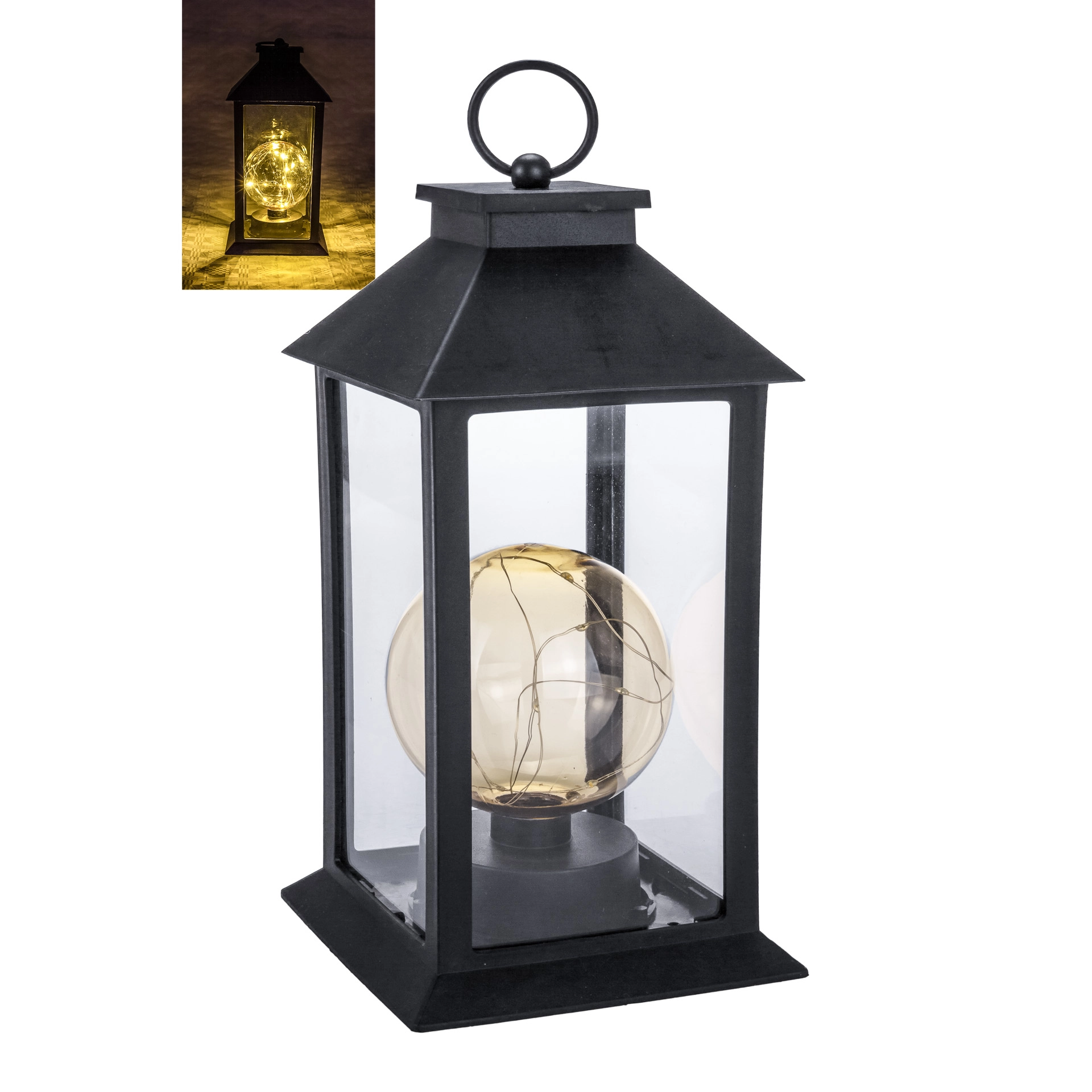 Deko-Laterne 'Kugel' 29 cm, 10 LEDs, schwarz