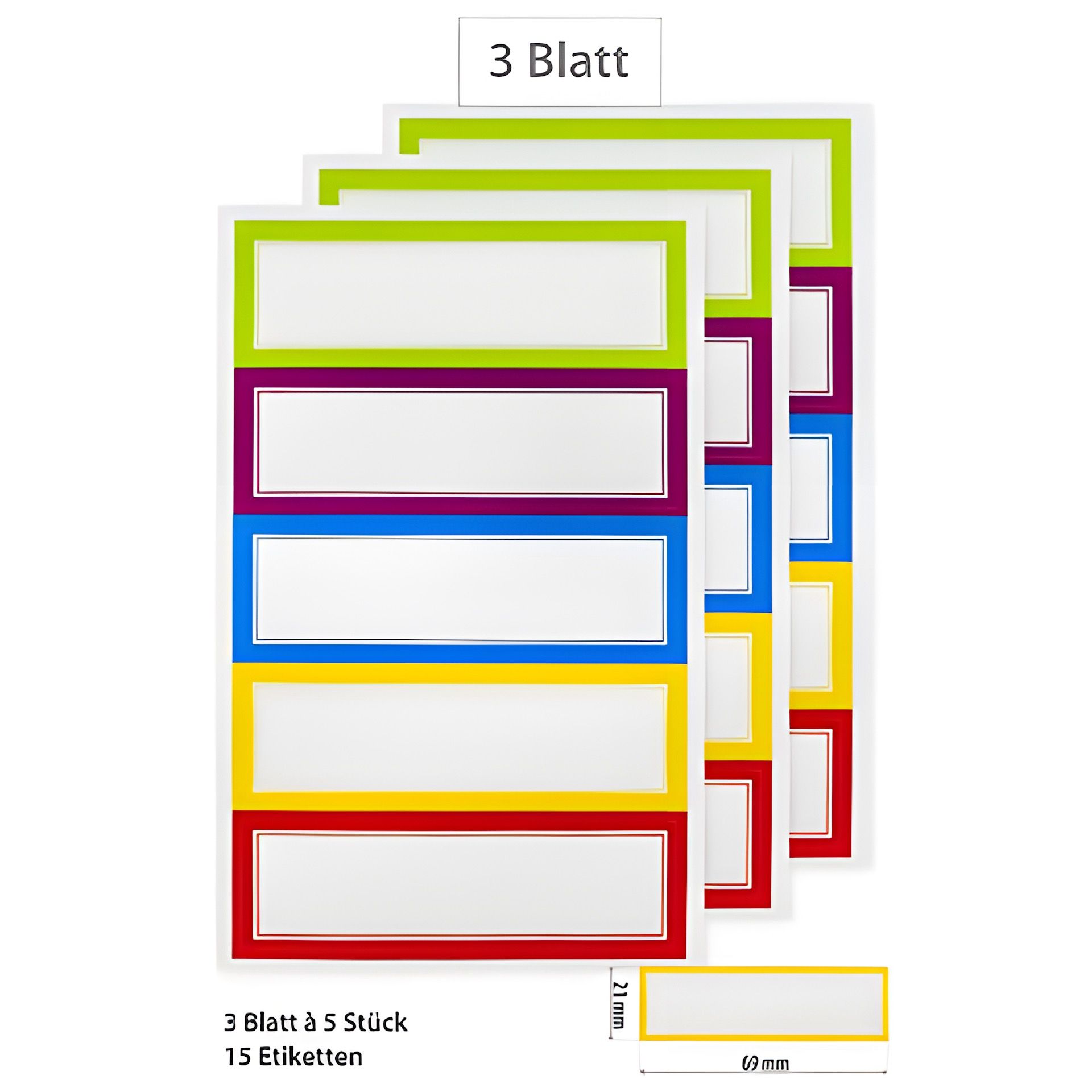 Etiketten 'Doppelrahmen in 5 Farben' 69 x 21 mm, 15 Stück
