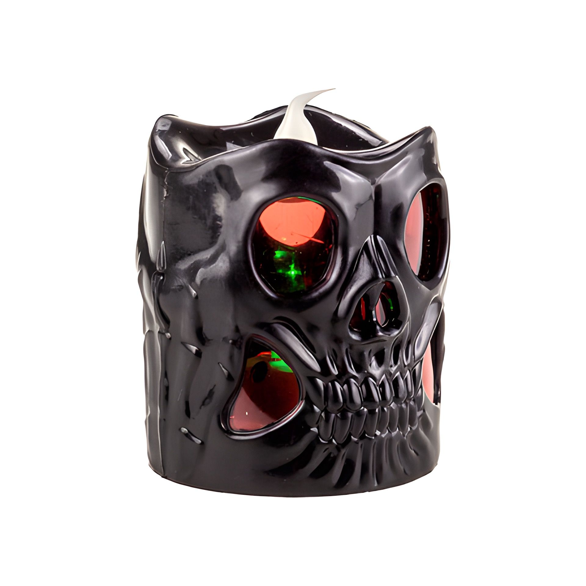 LED-Kerze 'Totenkopf' 6 x 6 cm, mit Farbwechsel, schwarz
