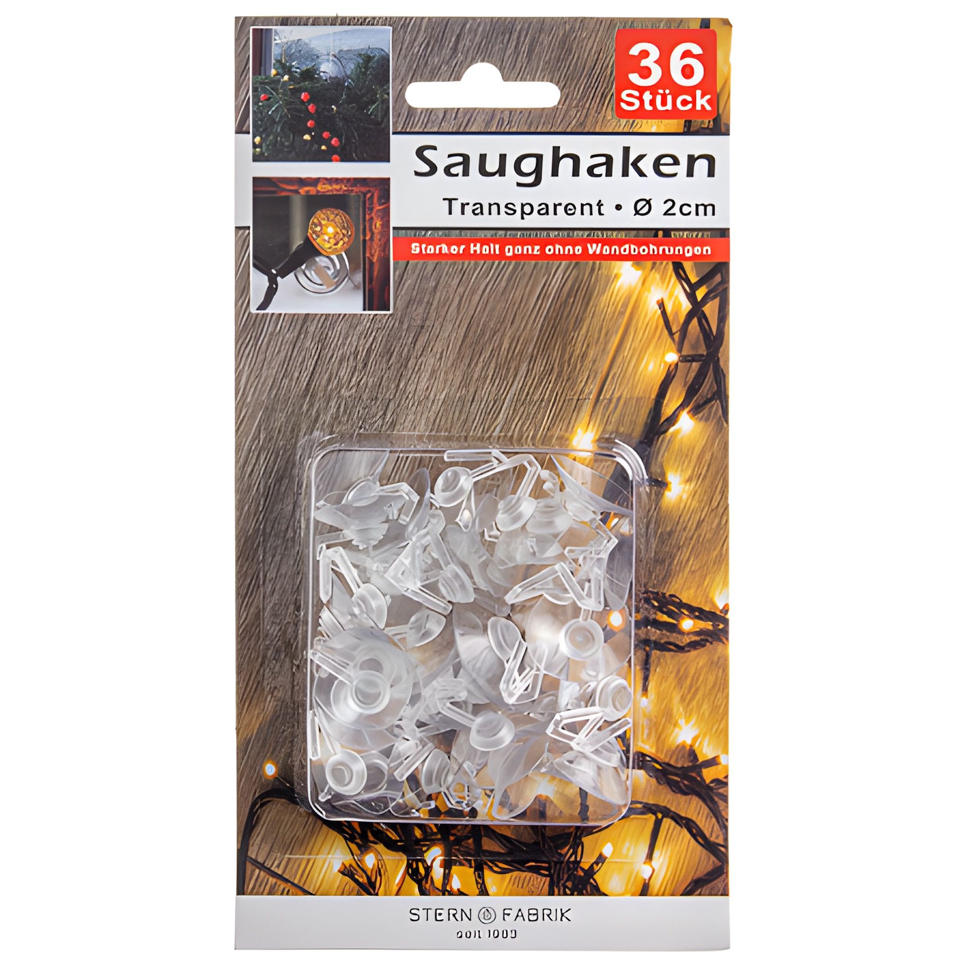 Haken mit Saugnapf Ø ca. 2 cm, transparent, 36 Stück