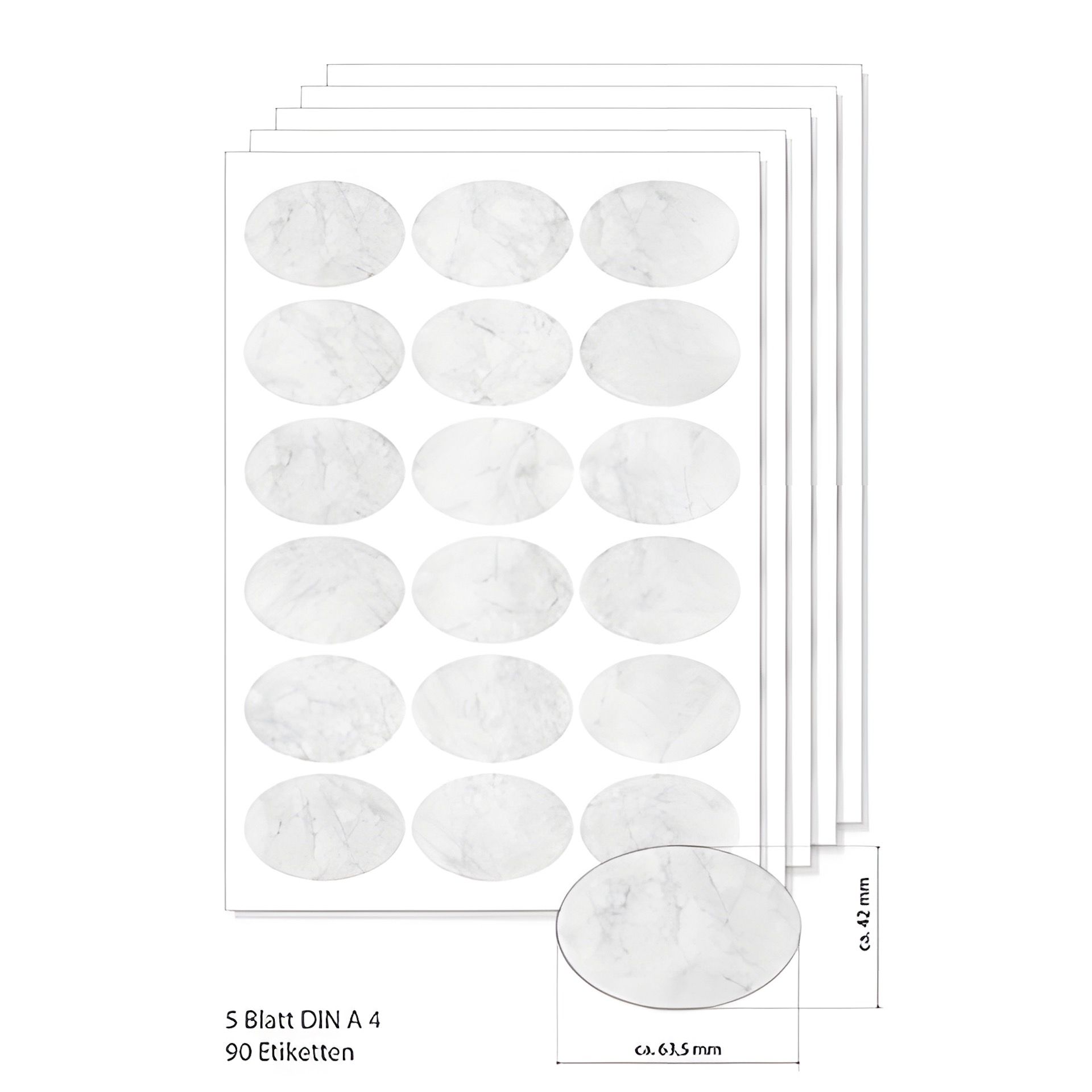 Etiketten oval 63,5 x 42,3 mm grau marmoriert -  5 Blatt A4