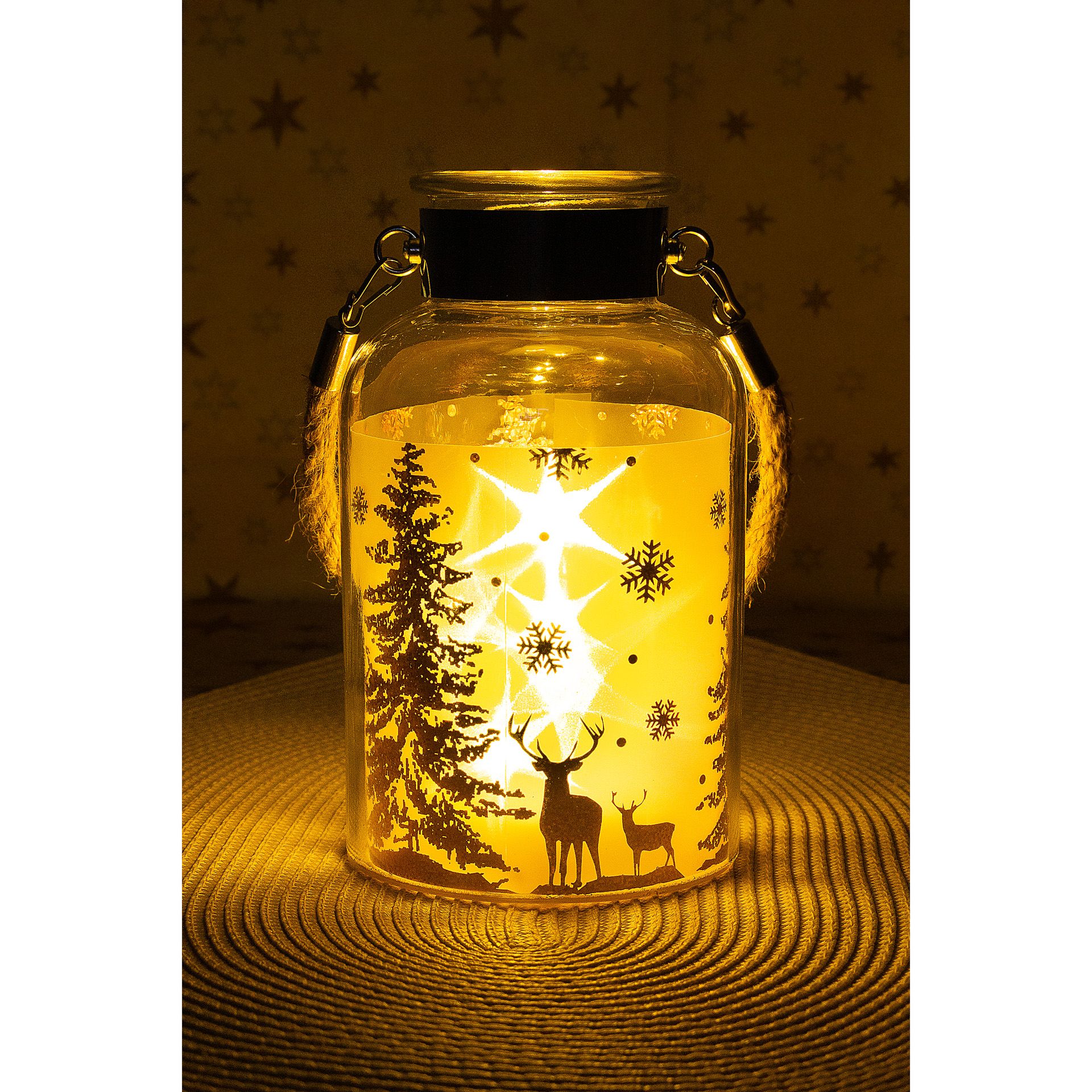 Deko-Glaslampe 'Winterwald' gold mit Effektfolie und 5 LEDs