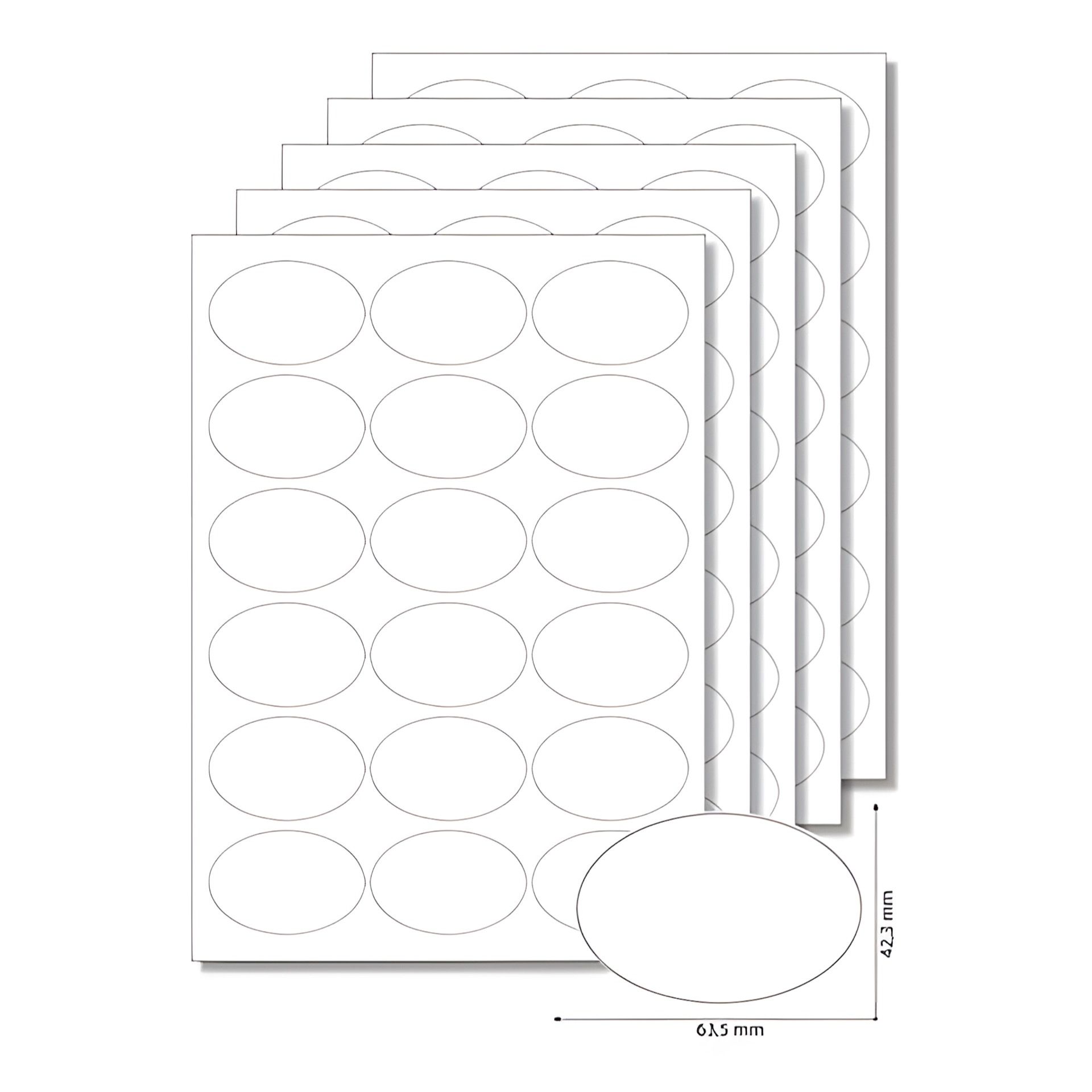 Etiketten oval 63,5 x 42,3 mm weiß -  5 Blatt A4