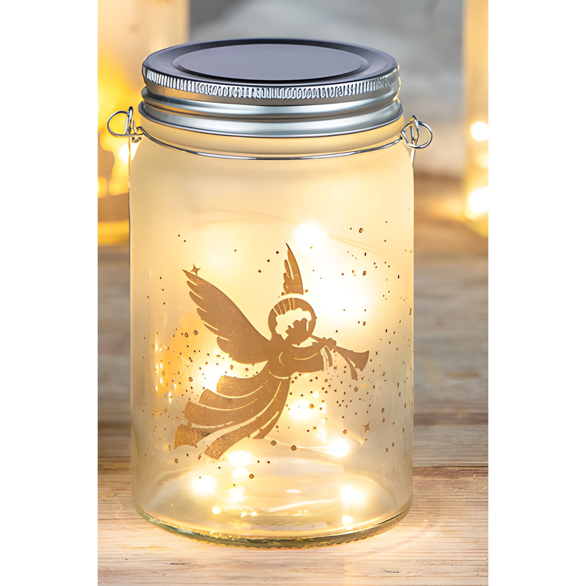 Deko-Glas 'Engel' mit Drahthenkel 14,5 cm, 10 LEDs