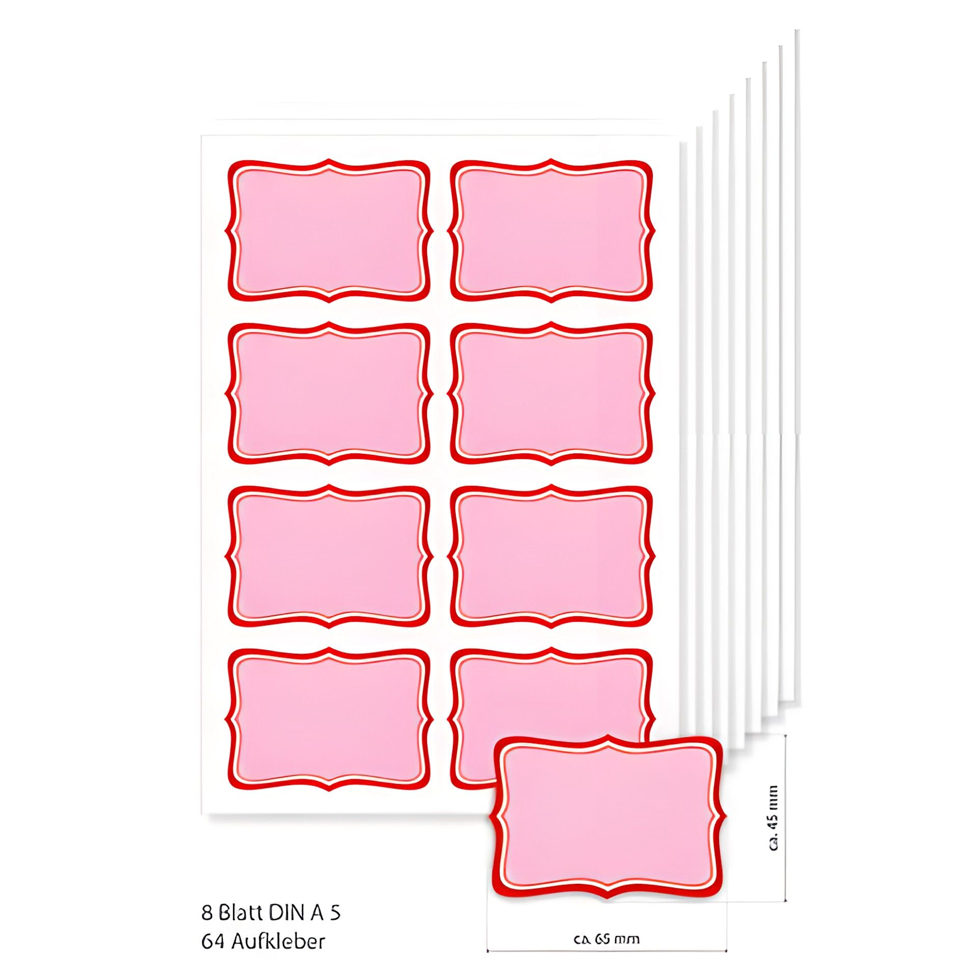 Etiketten 65 x 45 mm rot gestreift, A5, 64 Stück