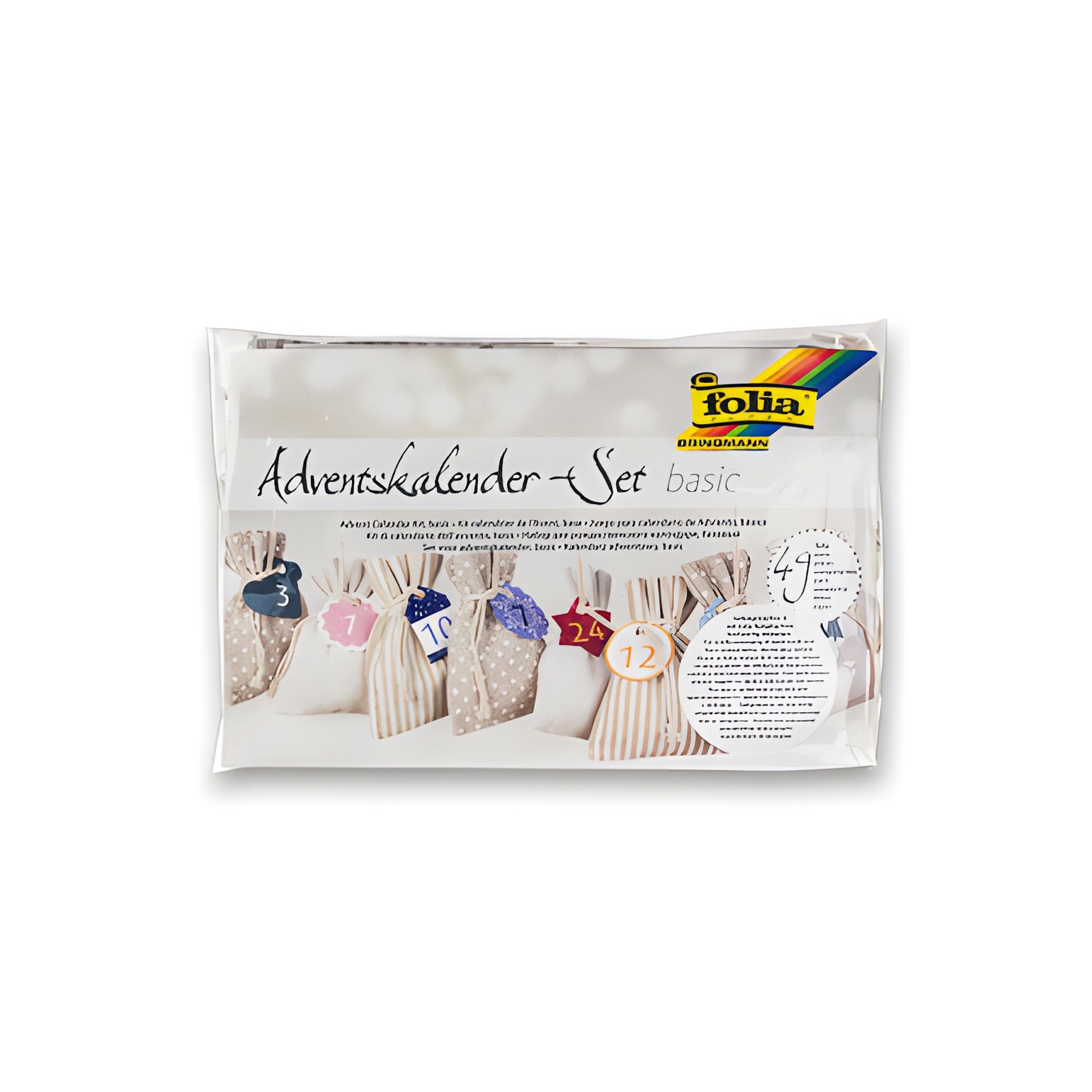 Folia Adventskalender-Beutel beige/weiß, 49-teilig
