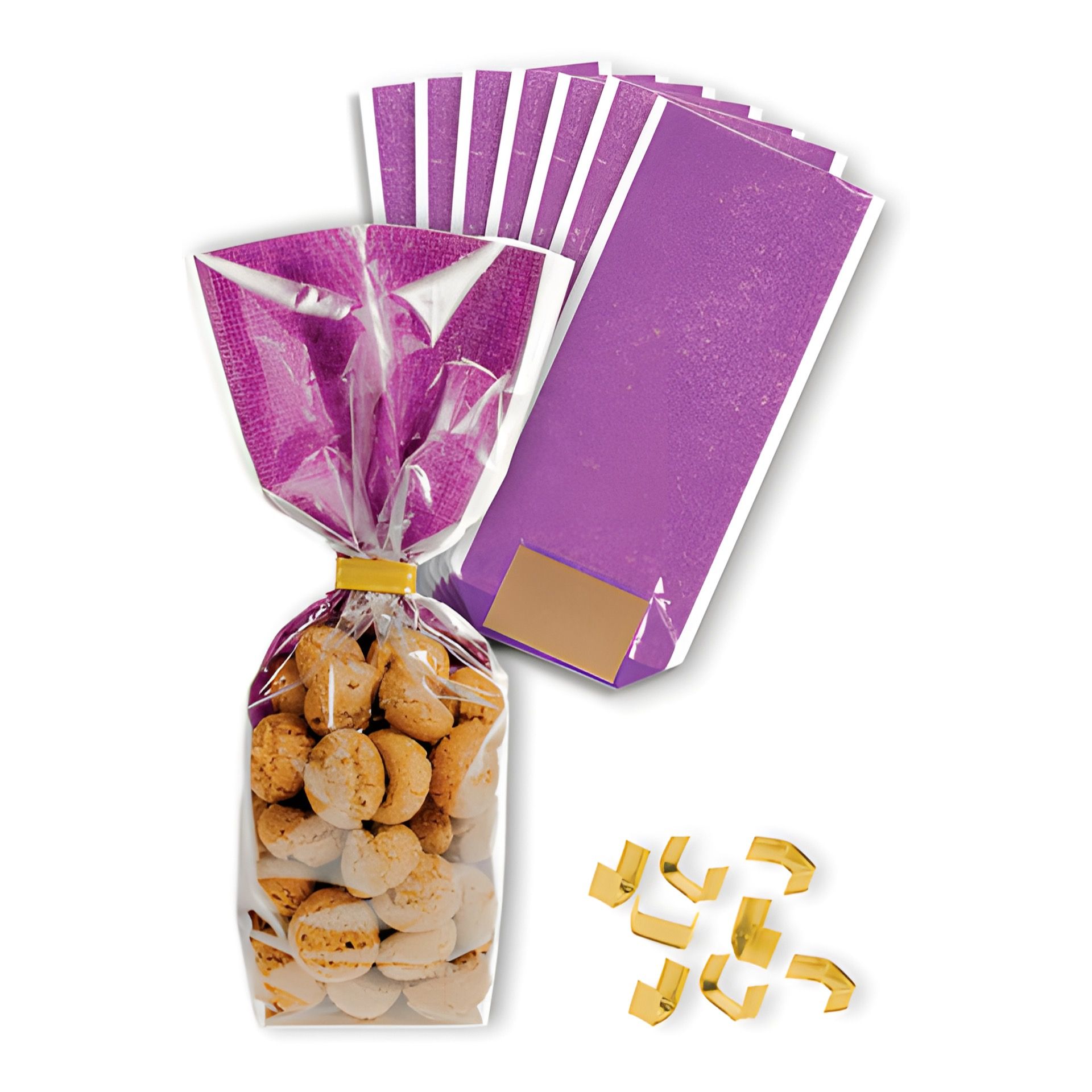 Kreuzbodenbeutel Jute-Optik violett 120 x 275 mm, 8 Stück mit Clips