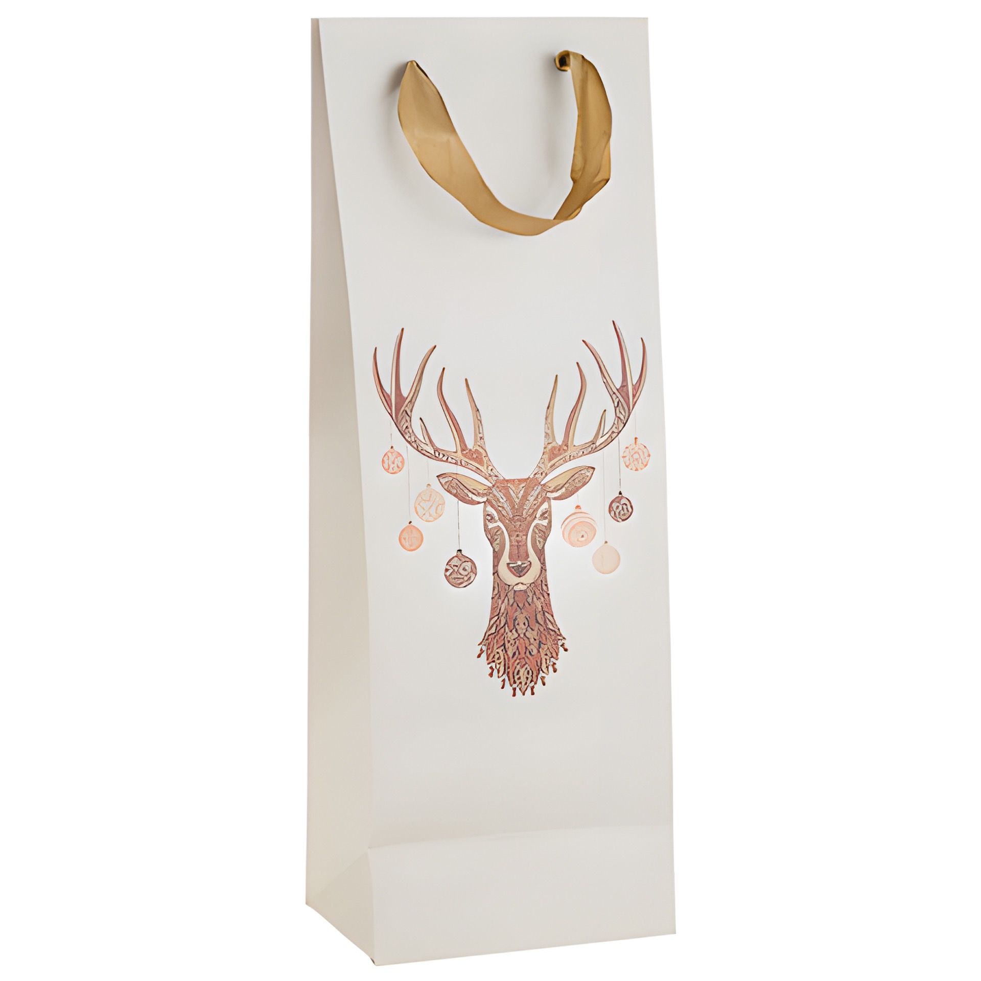 Flaschentasche 'Hirsch' creme, 12 x 10 x 36 cm