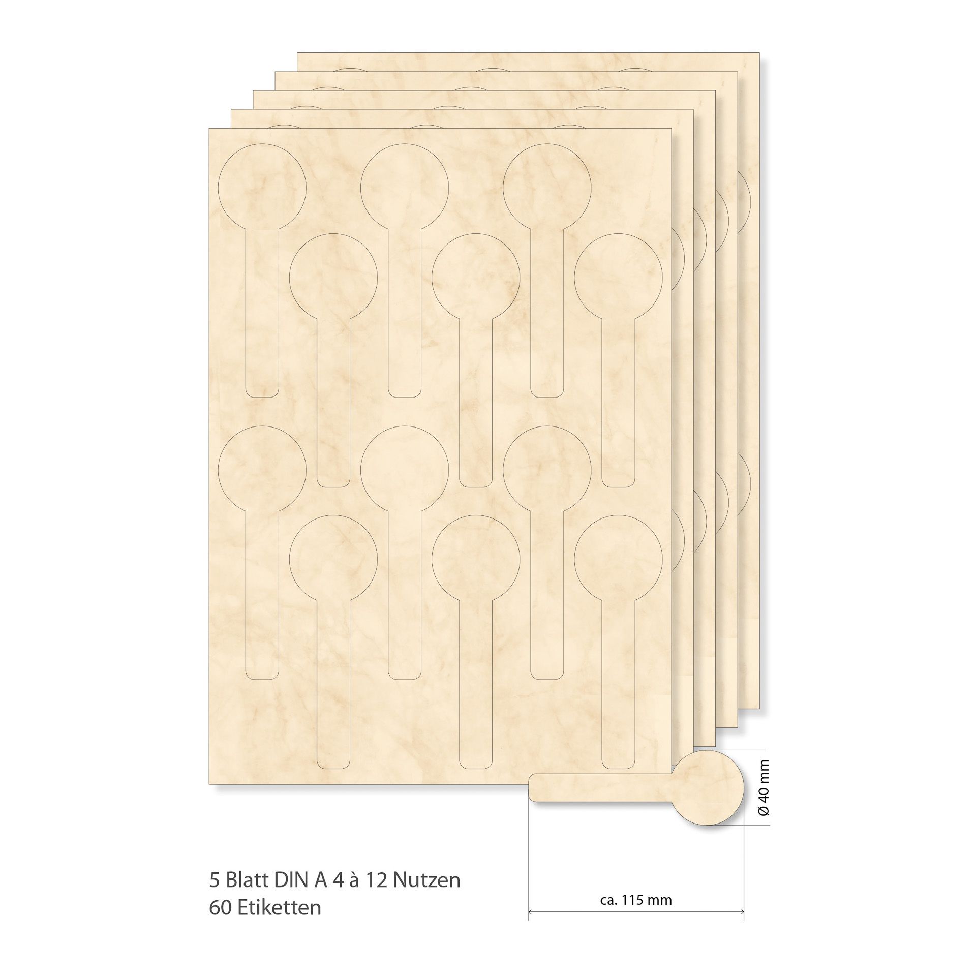 Siegeletiketten beige marmoriert -  5 Blatt A4