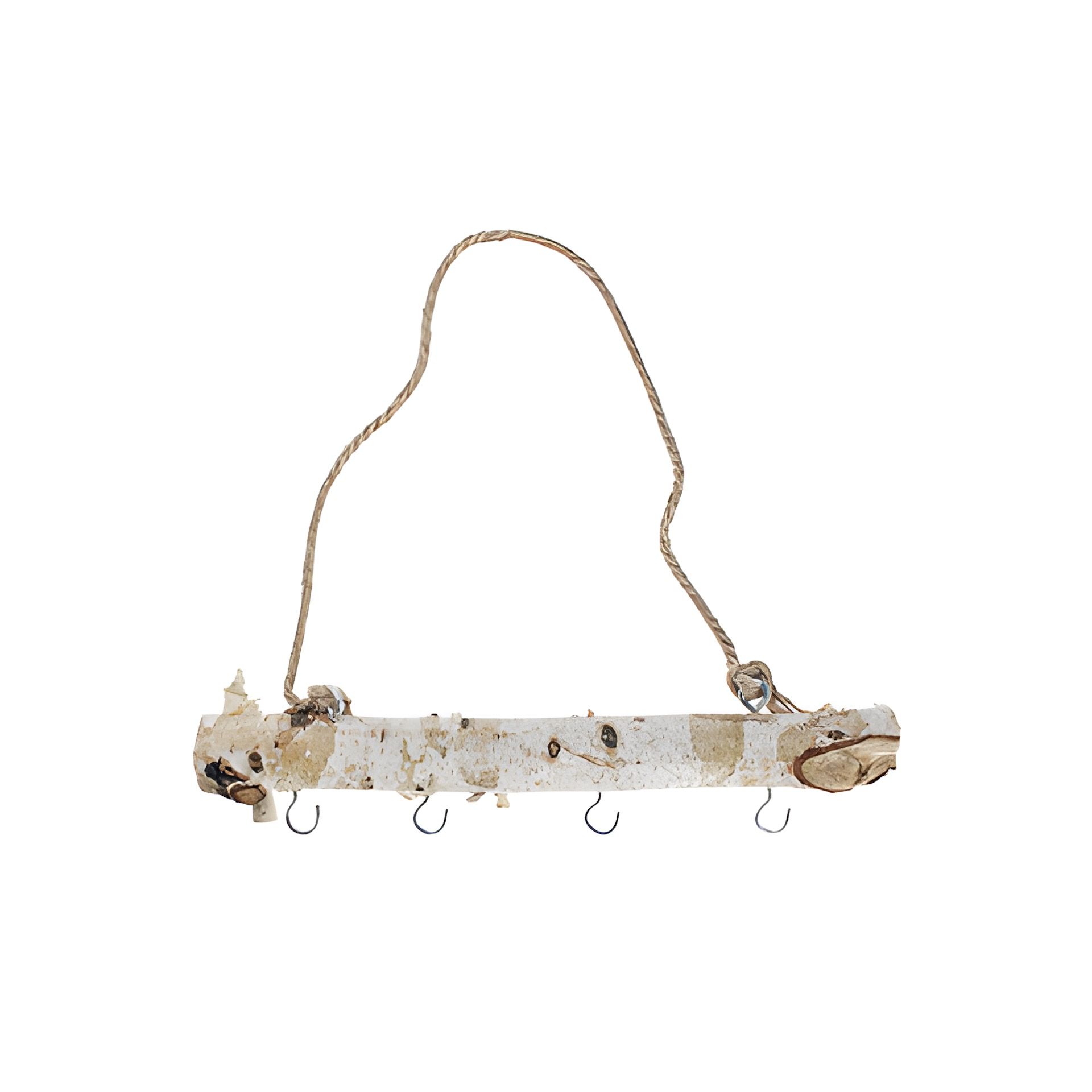 Birkenast 30 cm mit Kordelhenkel und 4 Haken