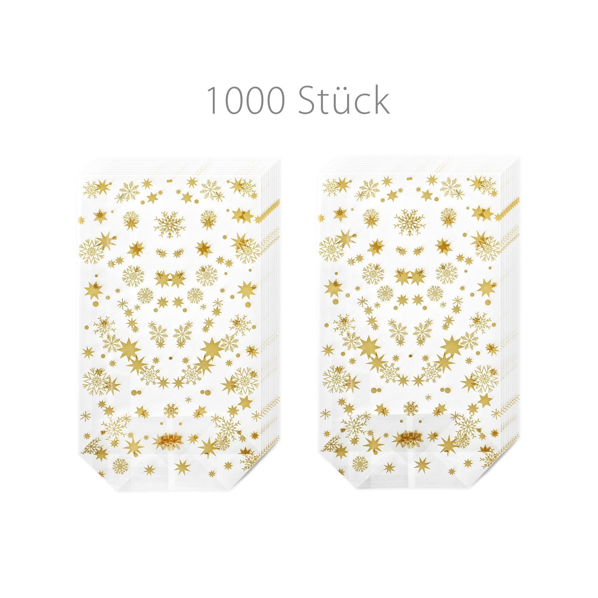 Kreuzbodenbeutel 'Sterne' gold 115 x 190 mm, 1000 Stück