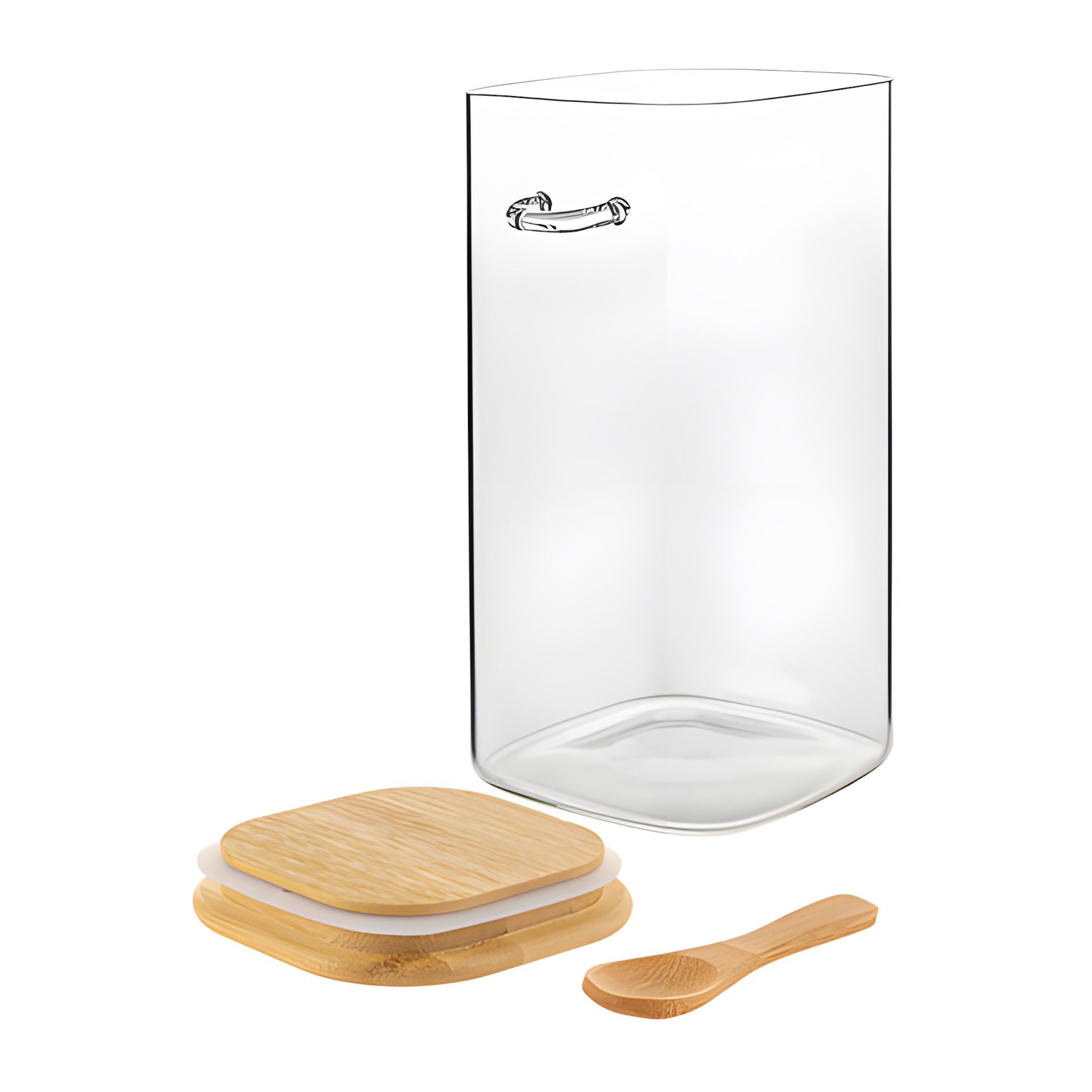 Vorratsglas 1400 ml eckig mit Bambusdeckel (Karton, 12 Stück)