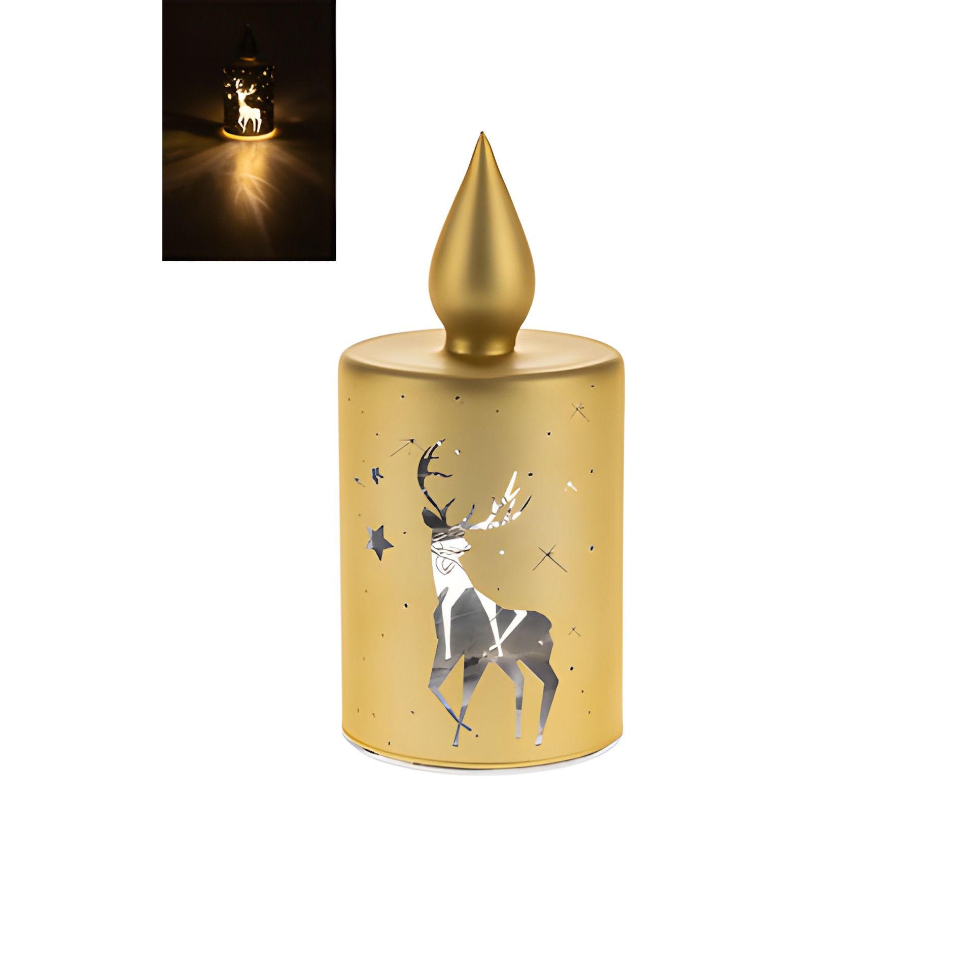 LED-Licht 'Kerze mit Hirsch' 15 cm, gold, 10 LEDs