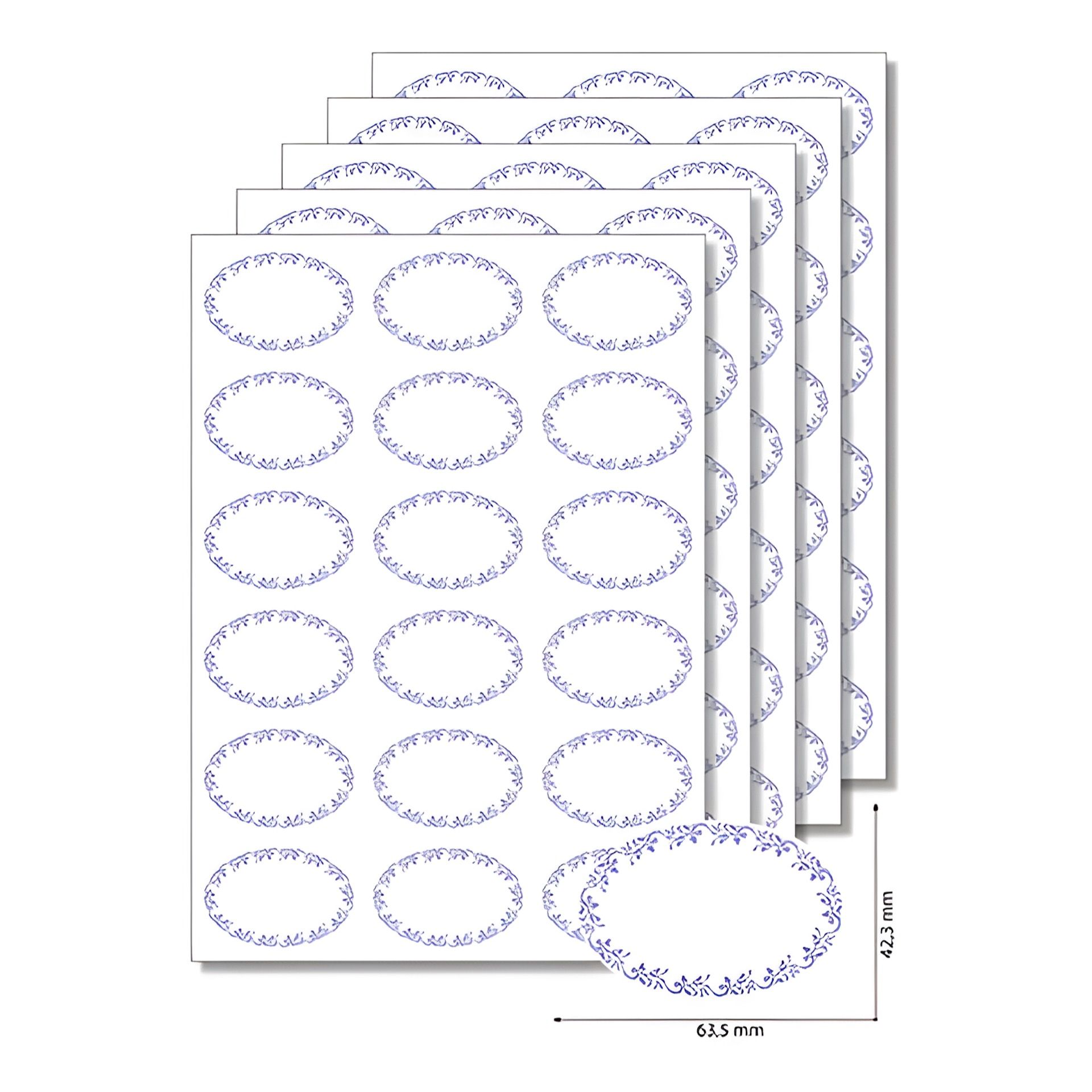 Etiketten oval 'Ornamente' blau - 50 Blatt A4