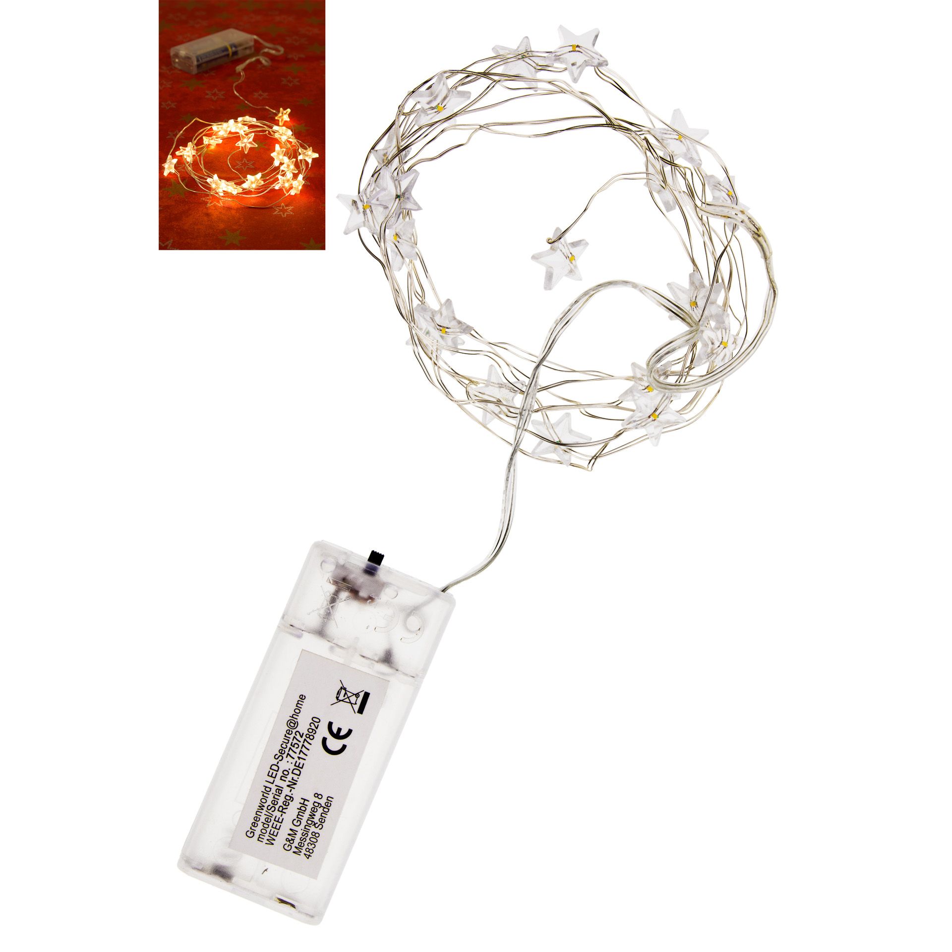 Lichterkette 'Sterne' mit 20 LEDs, weiß