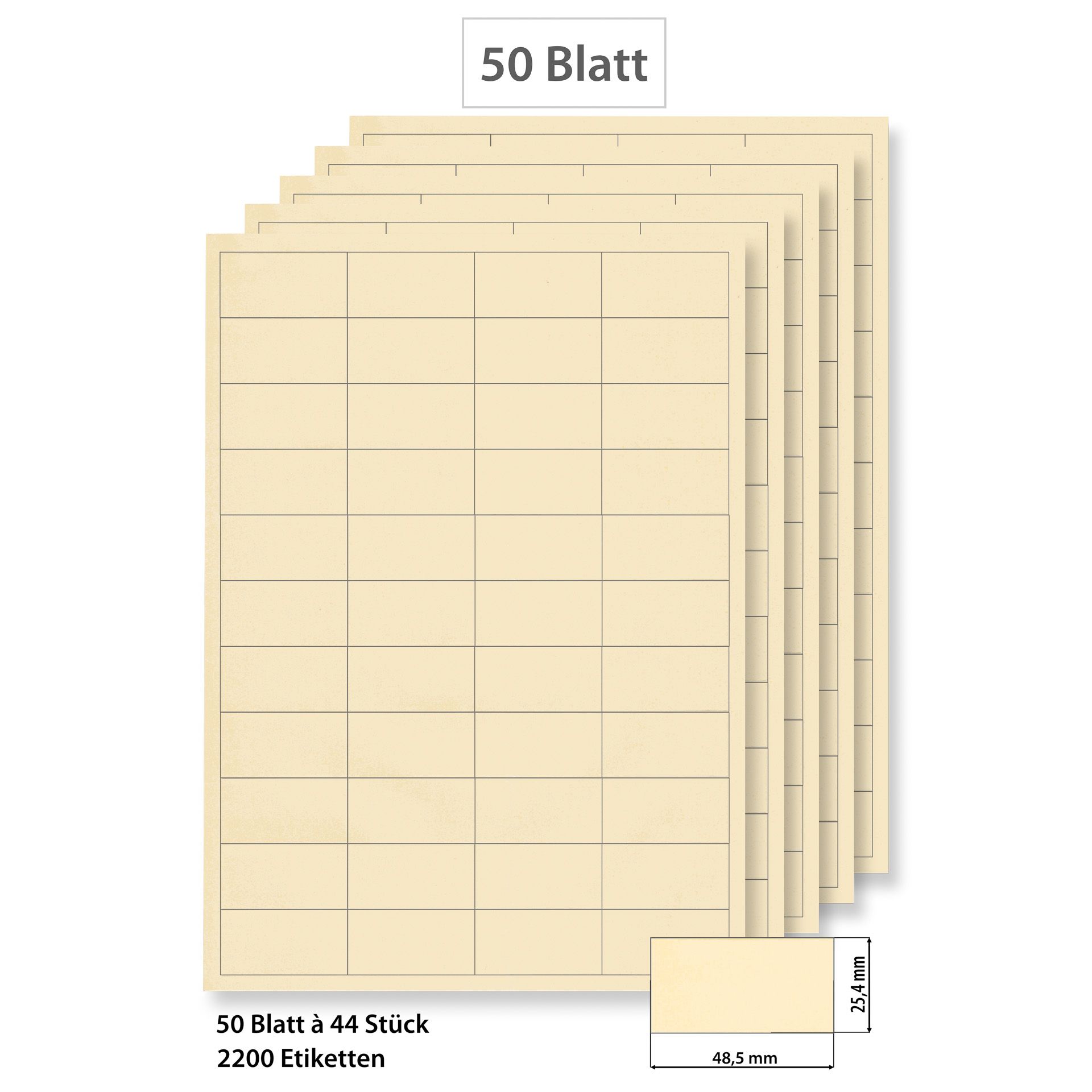 Steffis Etiketten 48,5 x 25,4 mm creme - 50 Blatt A4