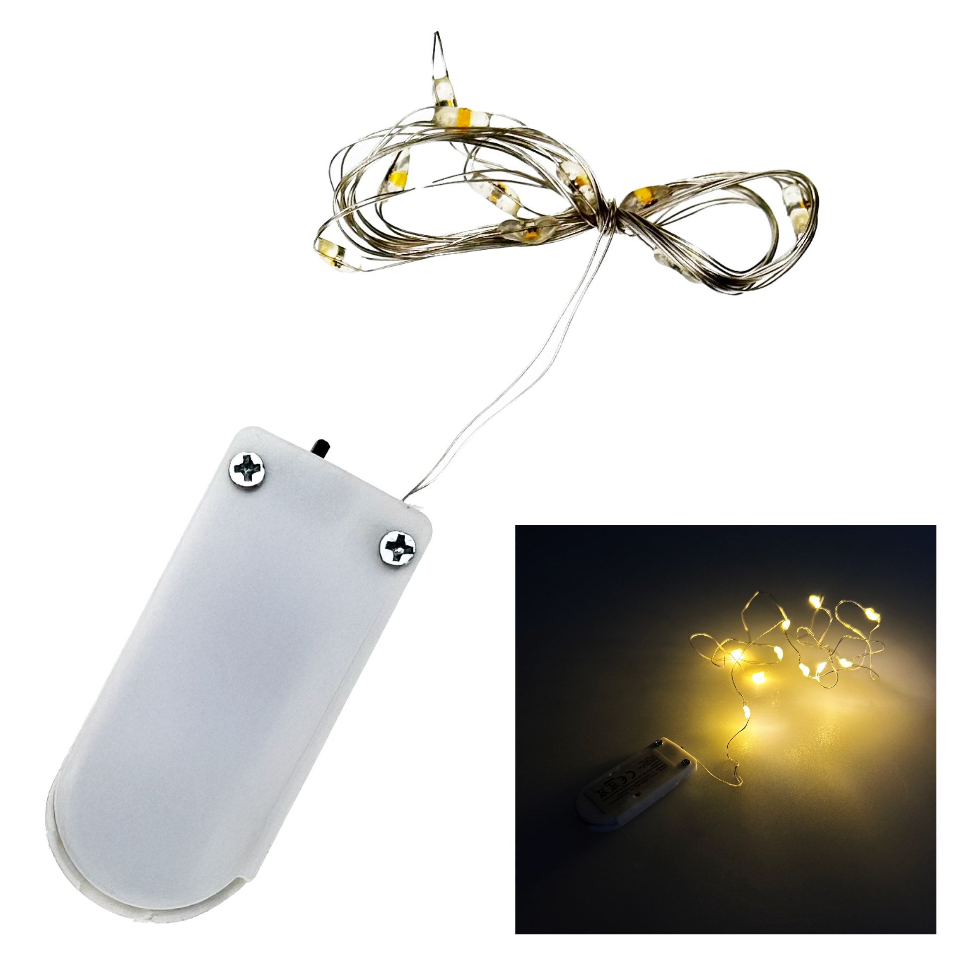 Lichterkette mit 10 LEDs weiß, Minibatteriefach