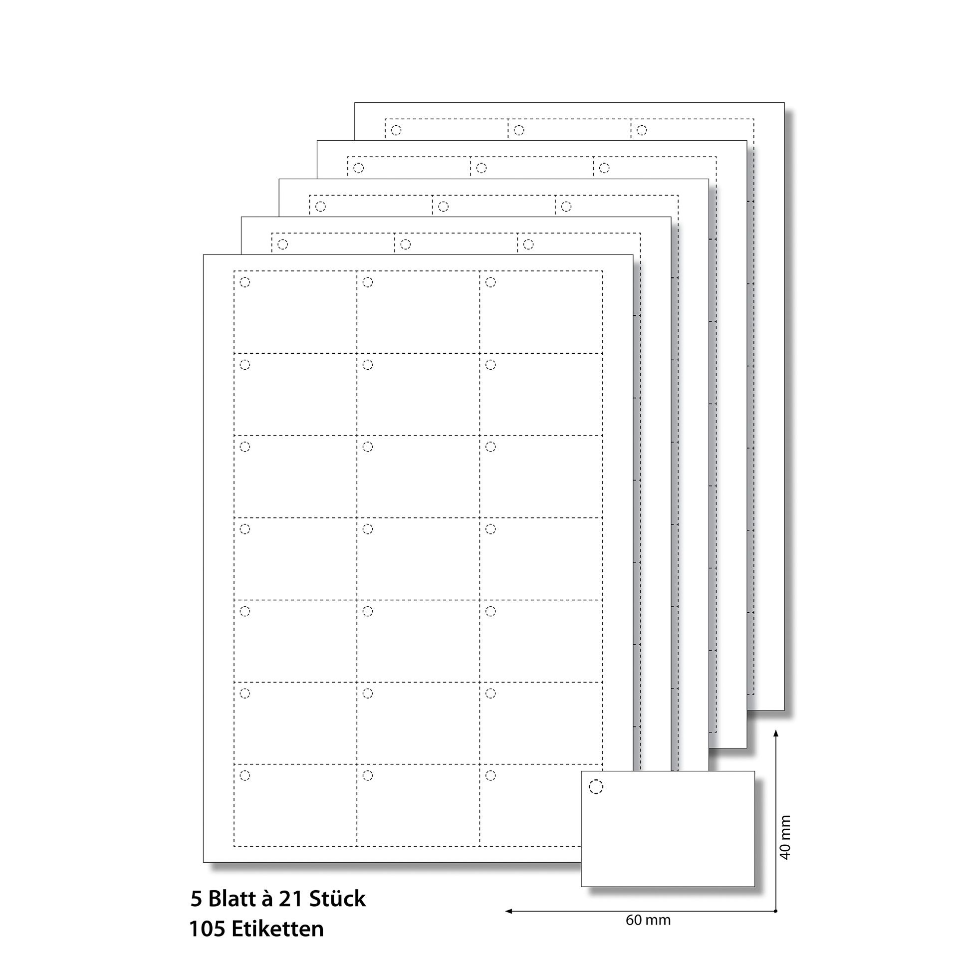 Anhängeetiketten 60x40 mm weiß -  5 Blatt A4