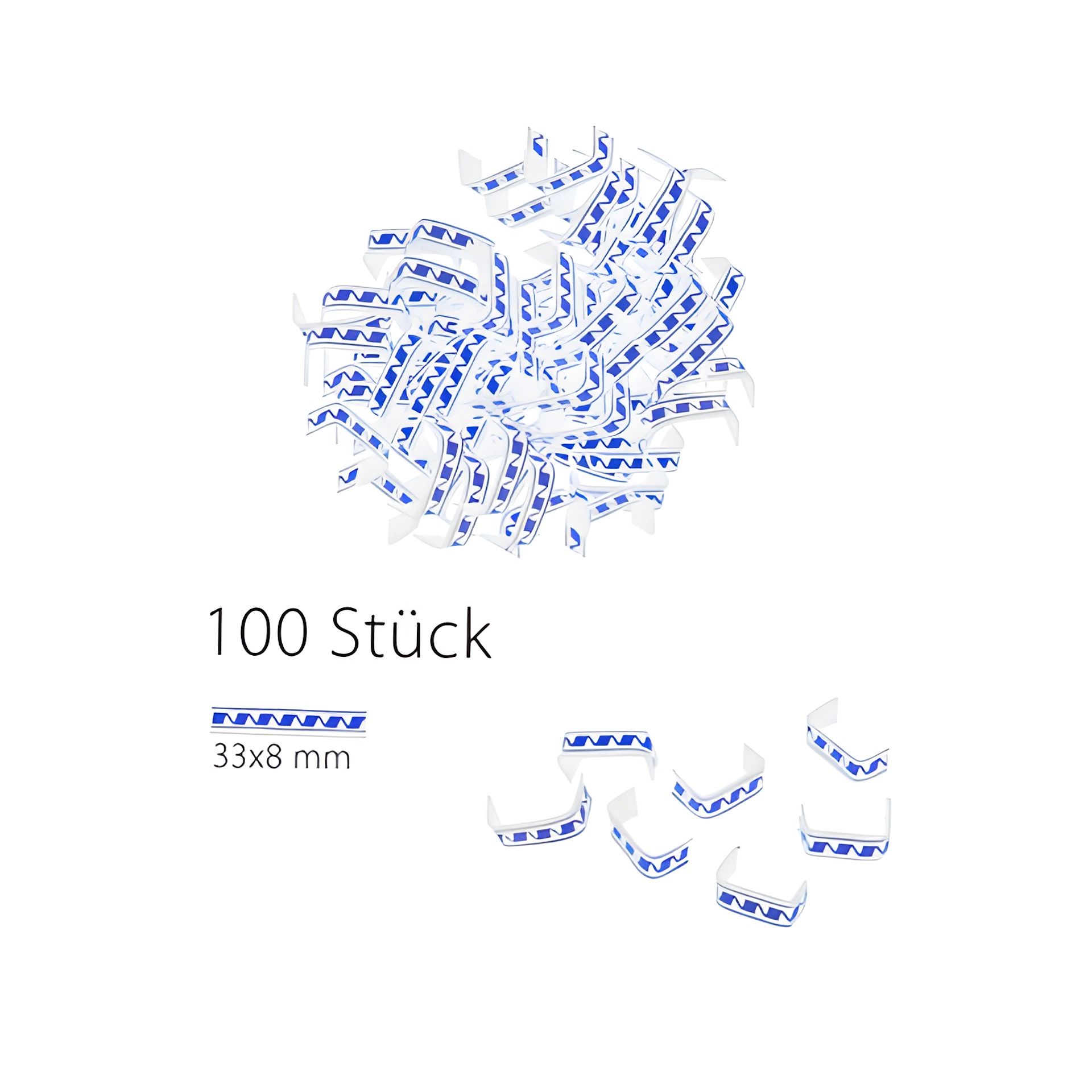 U-Clips 33 x 8 mm blau-weiß, 100 Stück