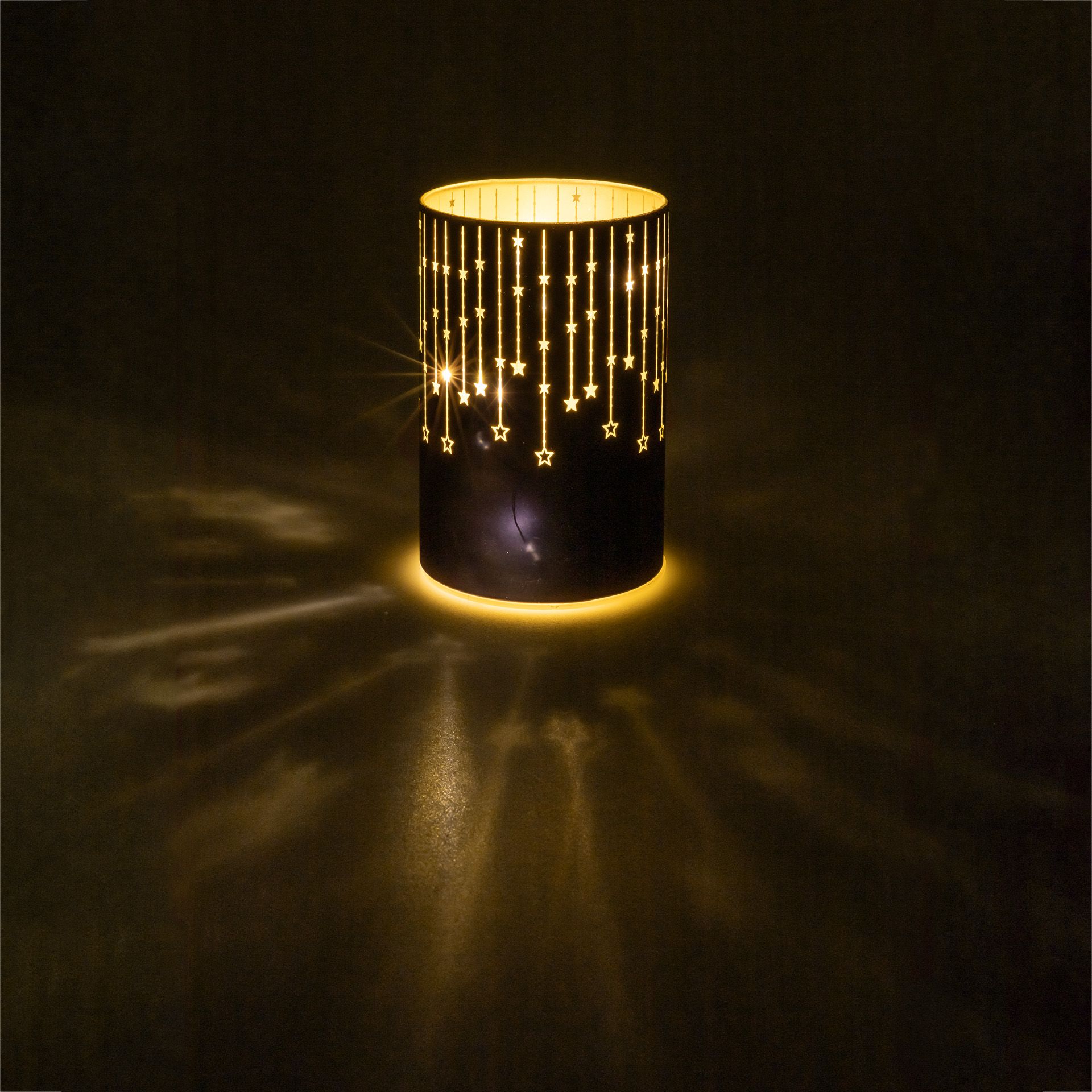 Deko-Glaslampe 'Sterne' 14 cm, schwarz, 10 LEDs mit Timer