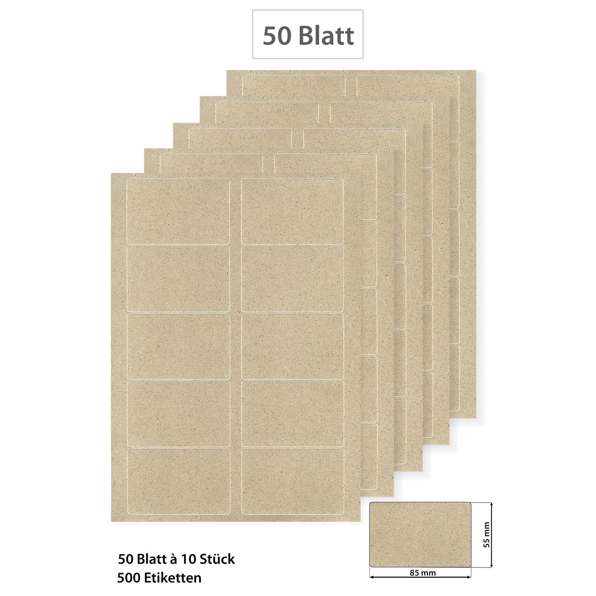 Grasetiketten 85 x 55 mm, 50 Blatt A4, 500 Stück