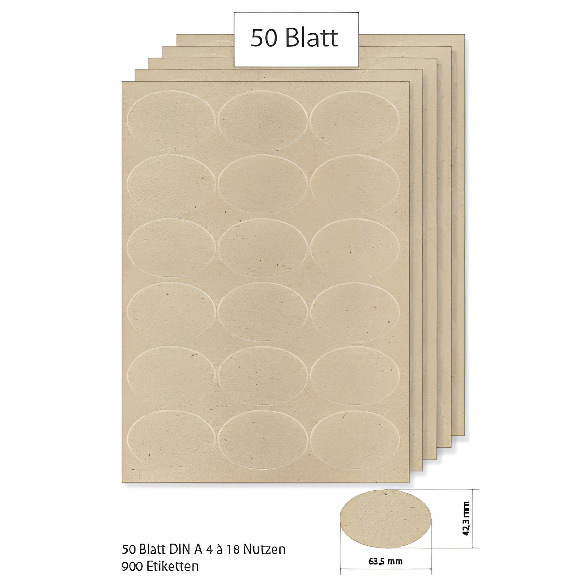 Grasetiketten oval 63,5 x 42,3 mm, 50 Blatt A4, 900 Stück