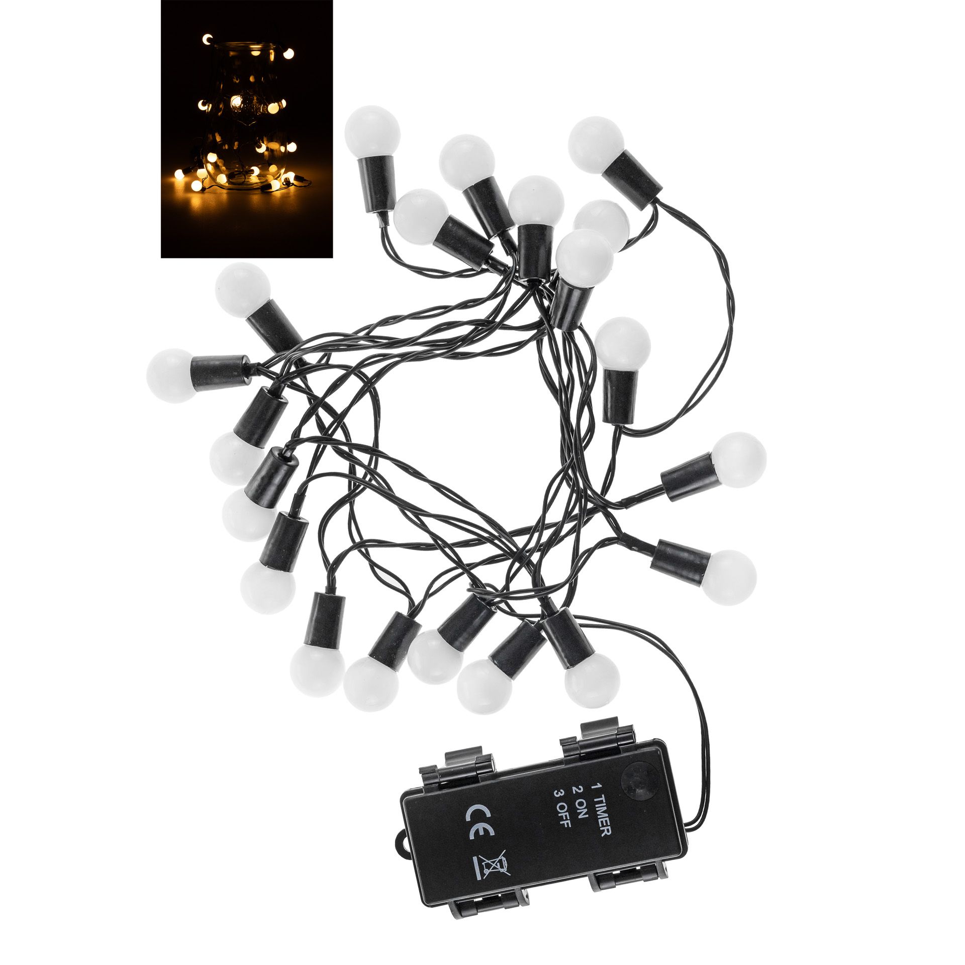 Lichterkette 'Glühbirnen' 20 LEDs, weiß mit Timer