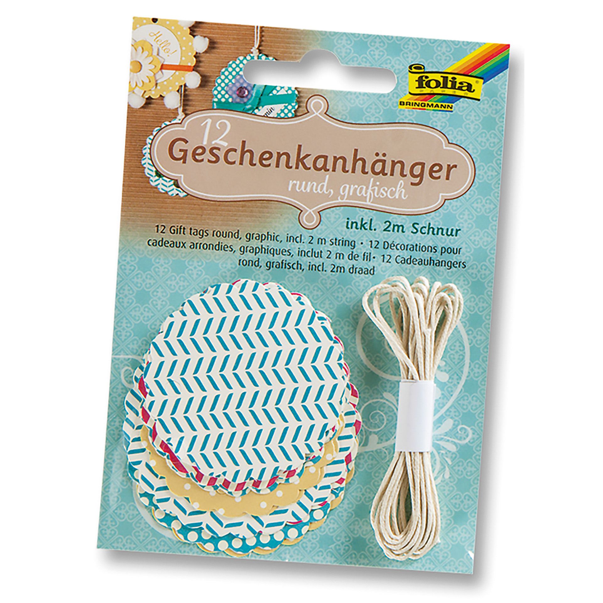 Folia Anhängeetikett rund, grafisch, 12 Stück