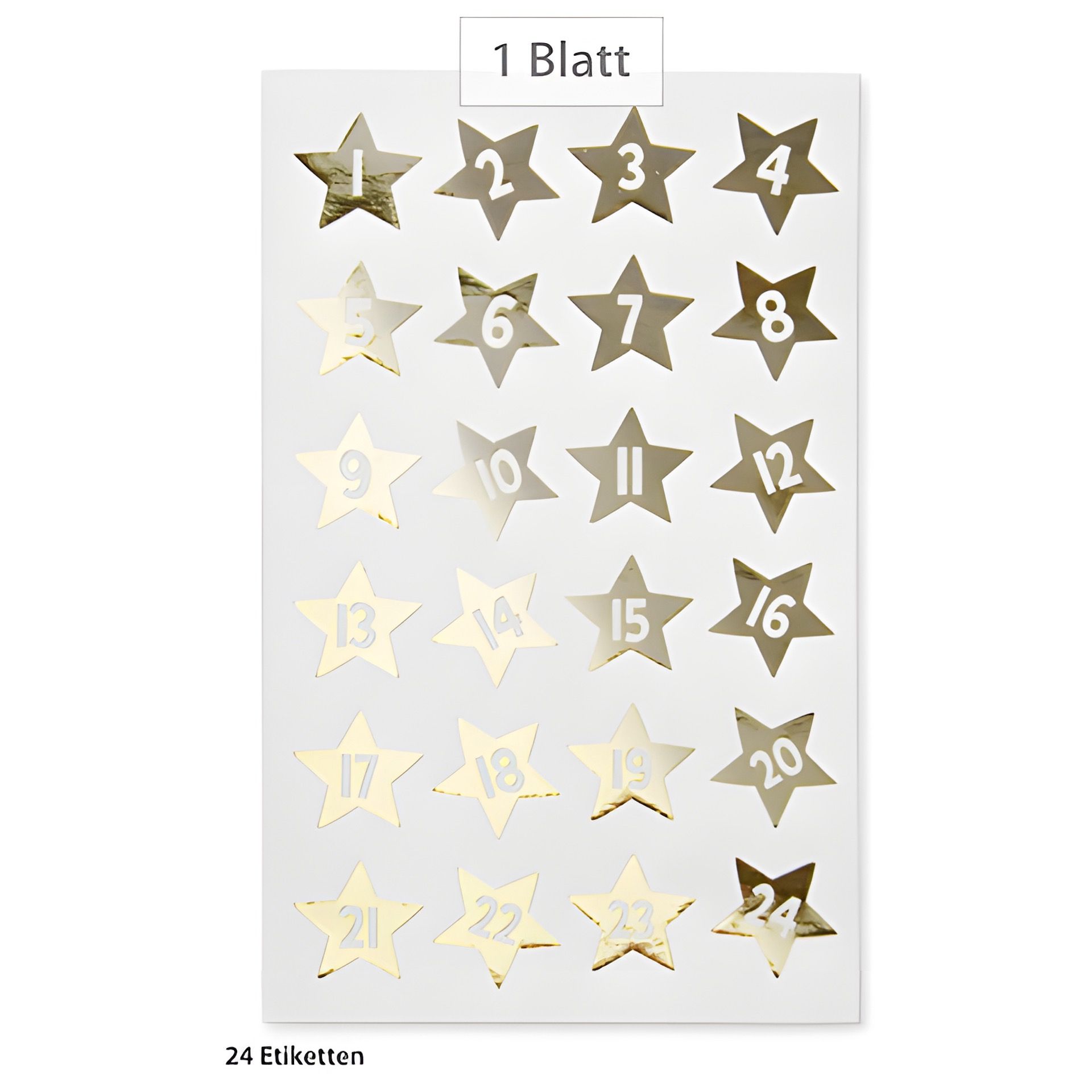 Adventskalender-Zahlen Sterne gold, 24 Stück