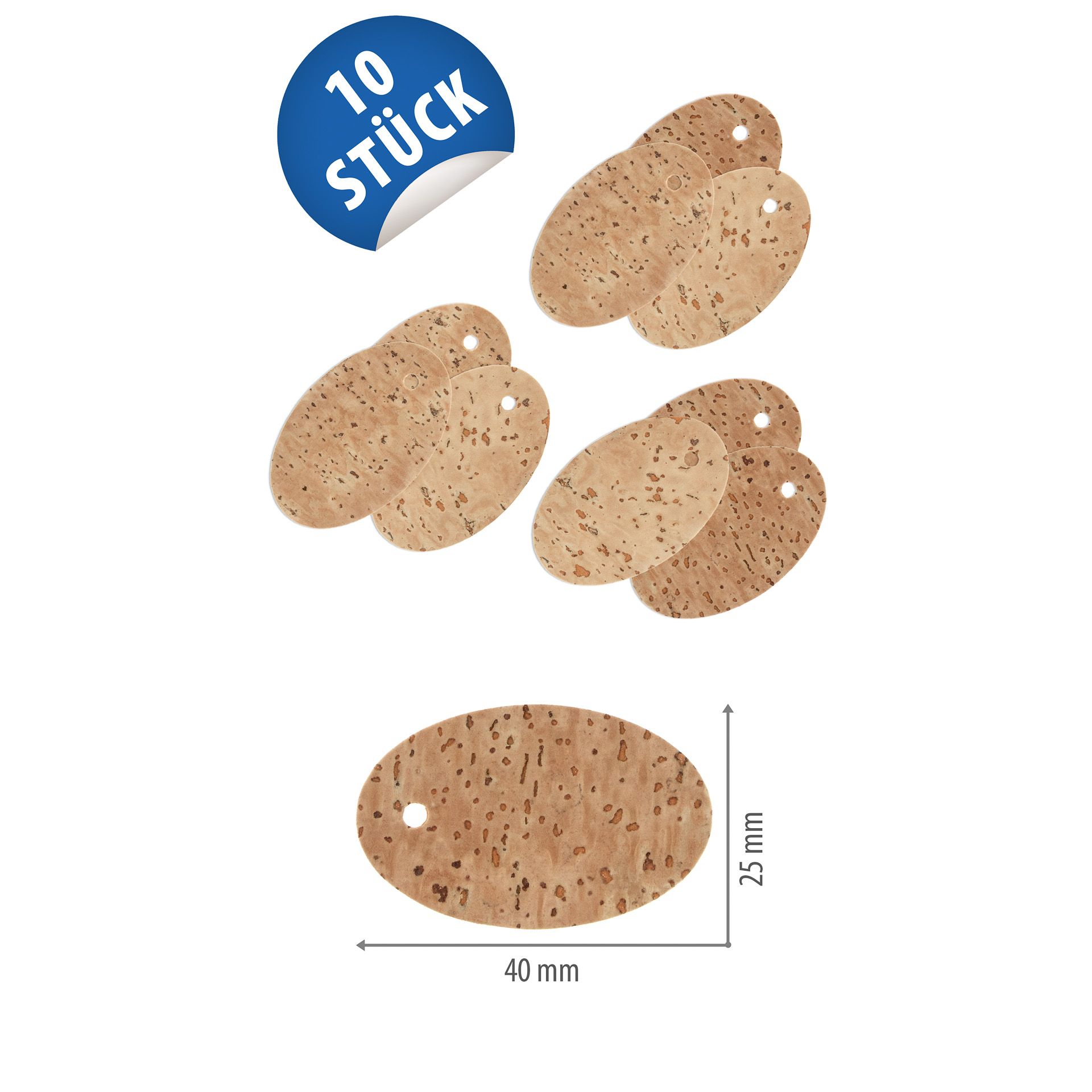 Naturkork-Schildchen oval 40 x 25 mm, 10 Stück