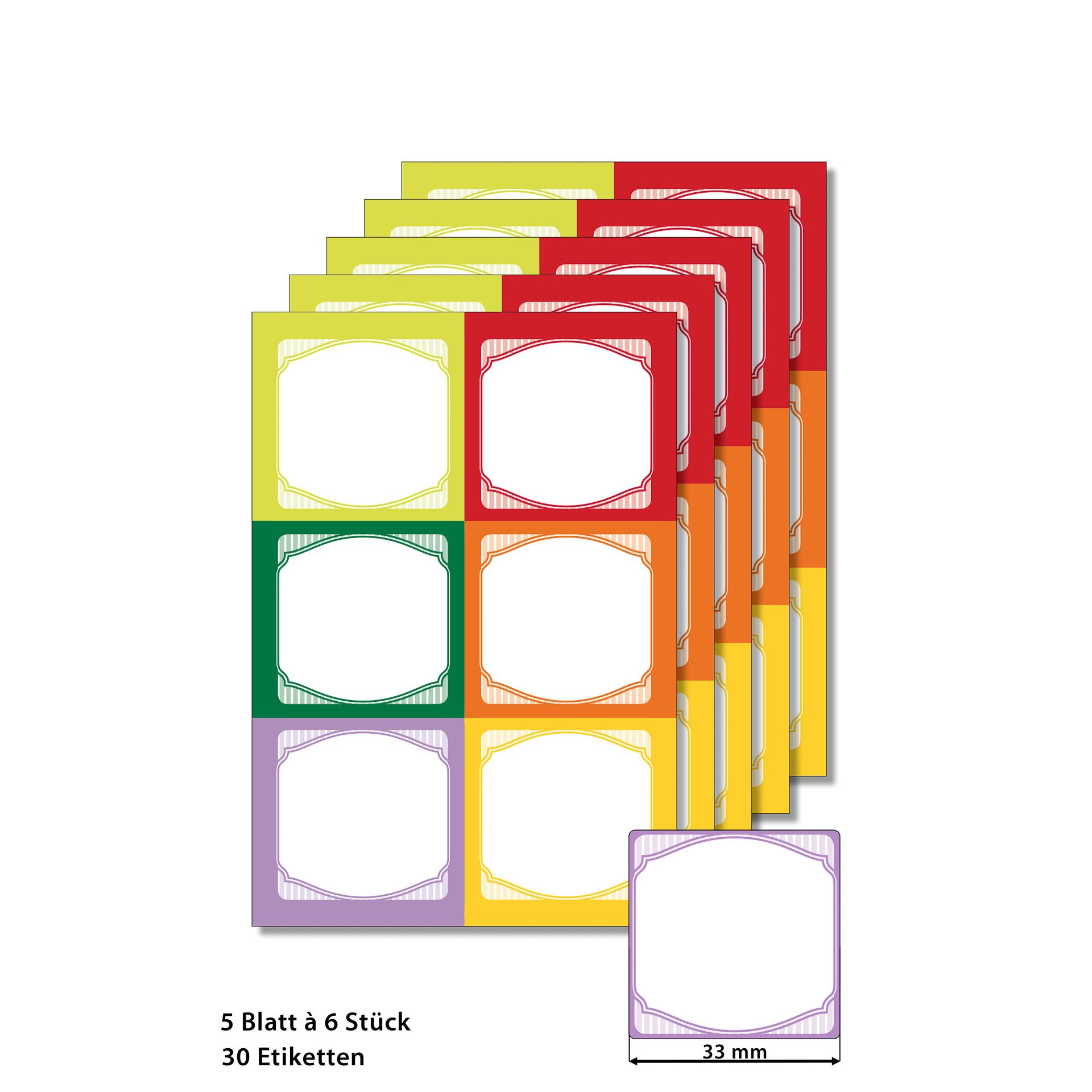 Cubi Etikettenbogen bunt, 5 Blatt