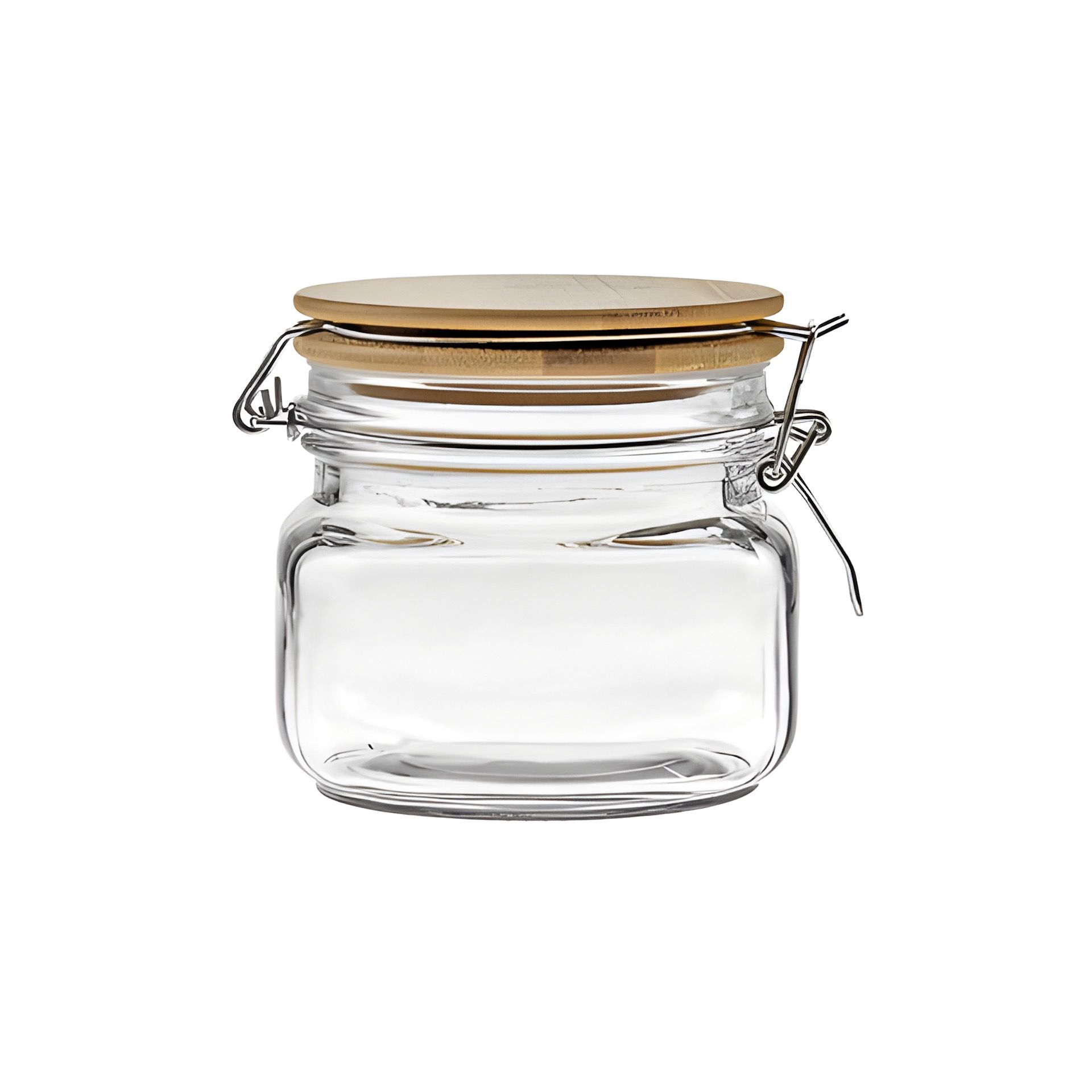 Bügelglas  500 ml eckig mit Bambusdeckel