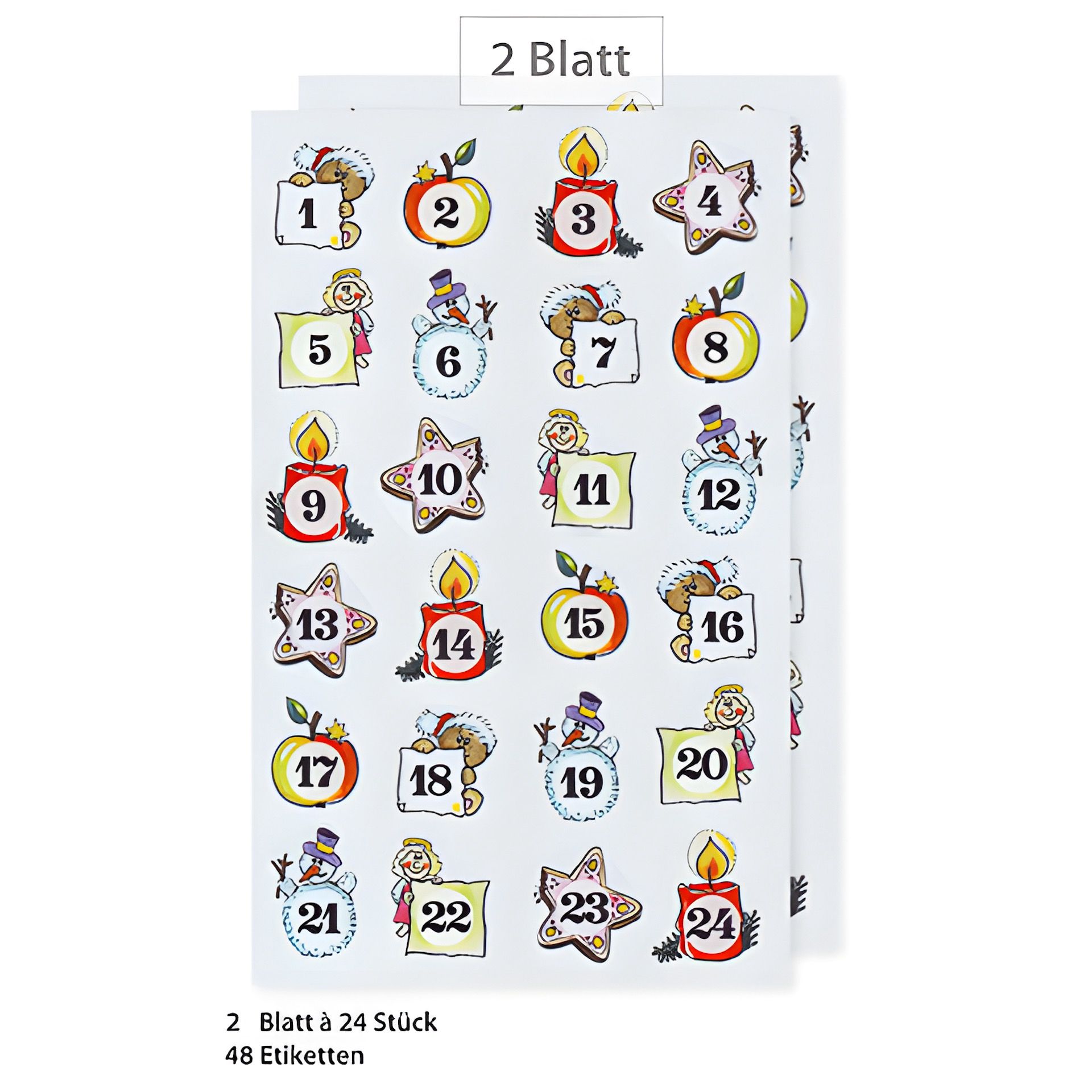 Adventskalender-Zahlen Weihnachtsmotive, 48 Stück