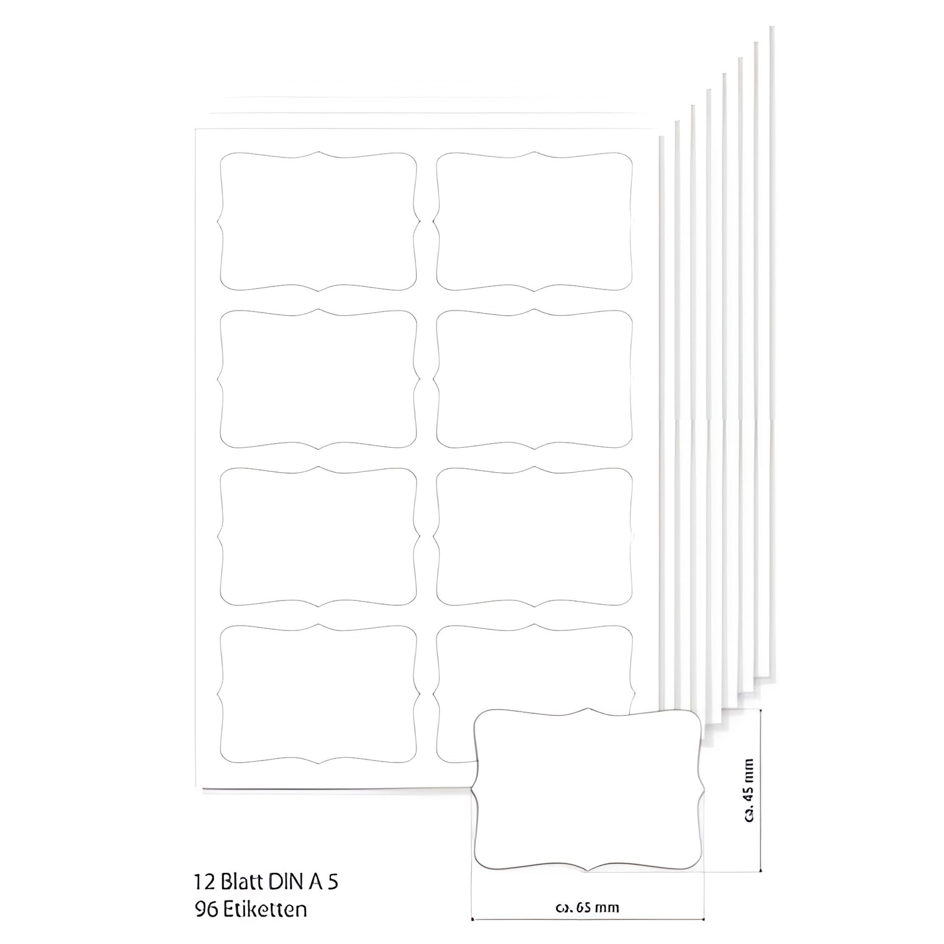 Etiketten 65 x 45 mm weiß, 96 Stück, A5