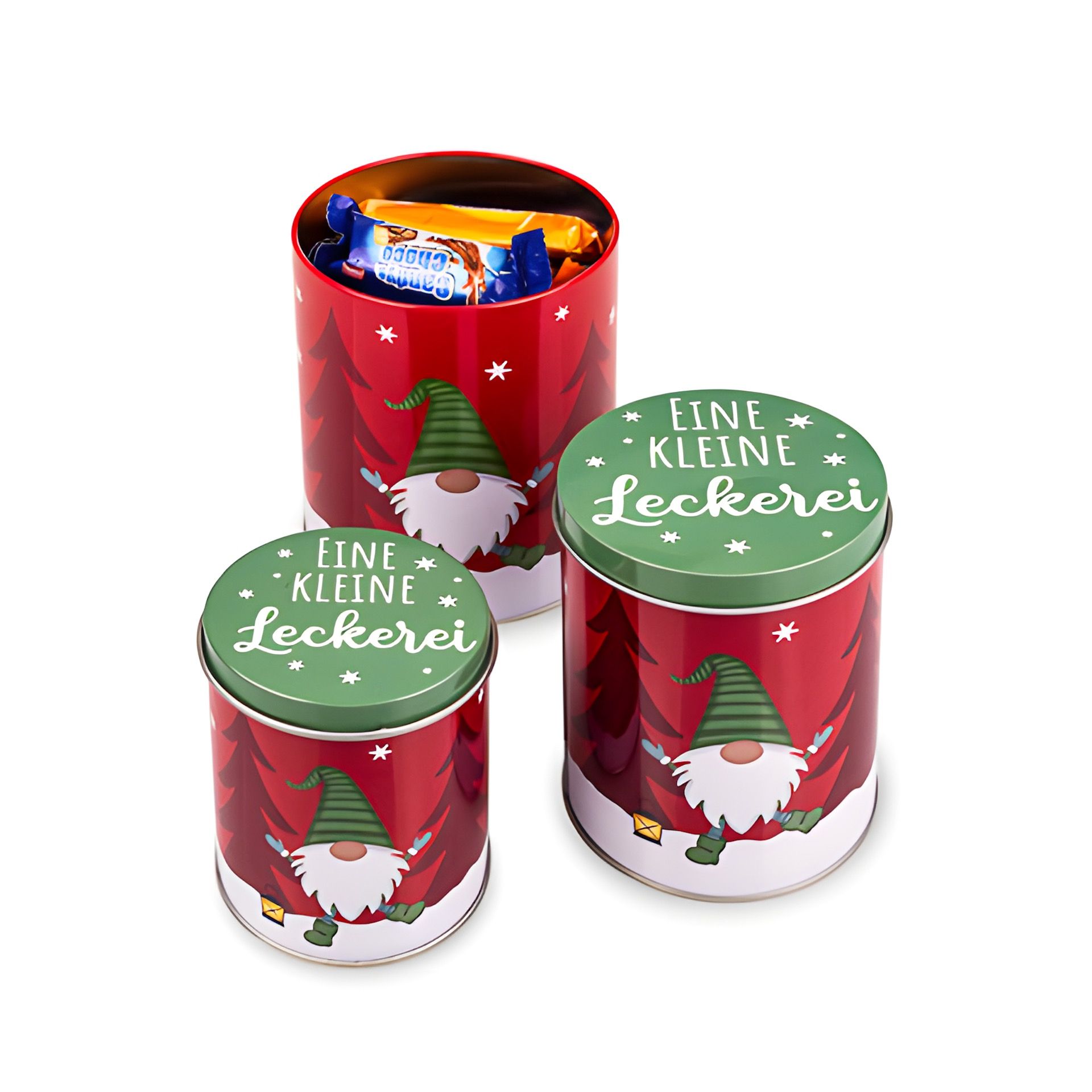 Weihnachtsdose 'Wichtel' rot, 3er Set