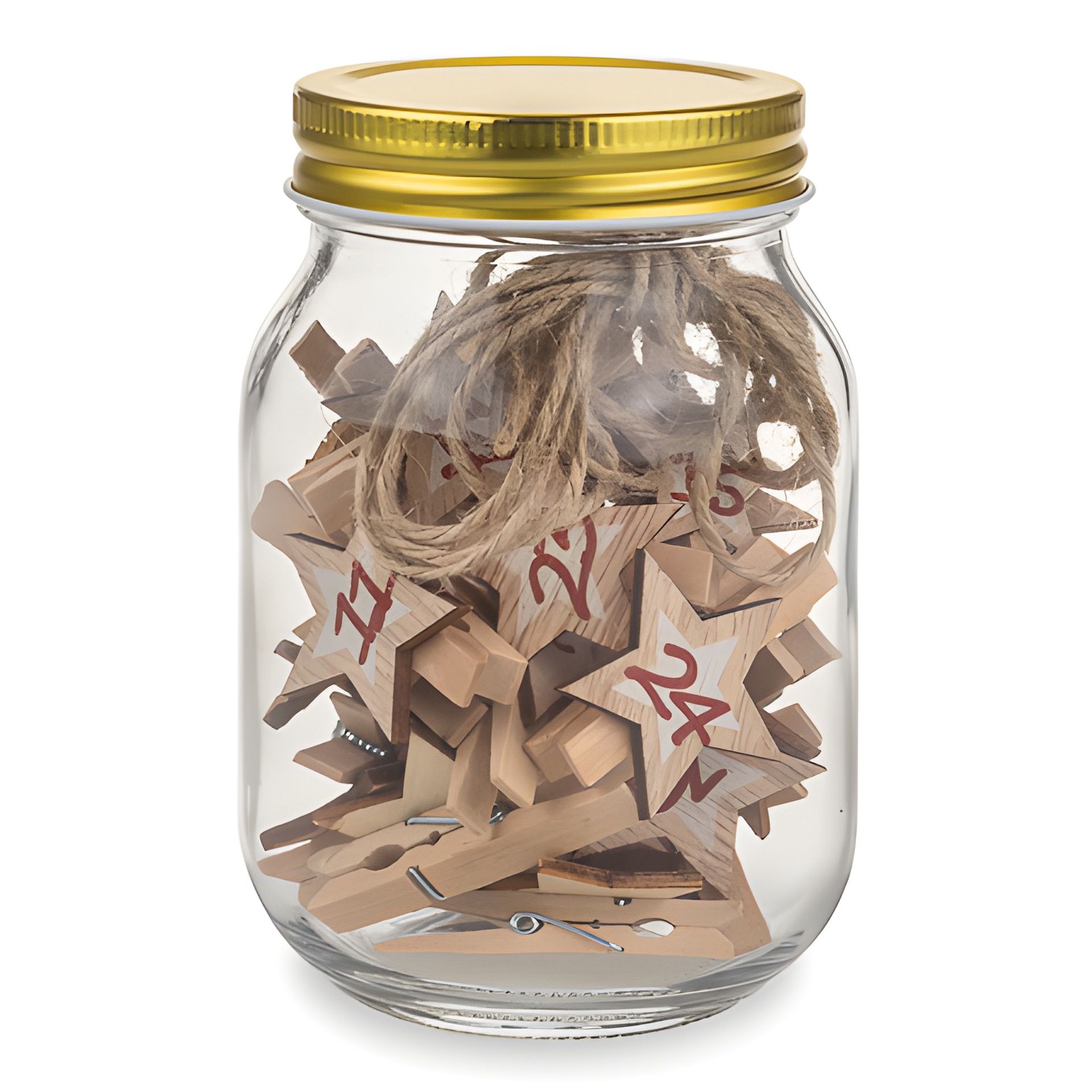 Adventskalenderset 'Holzklammern im Glas', 26-teilig
