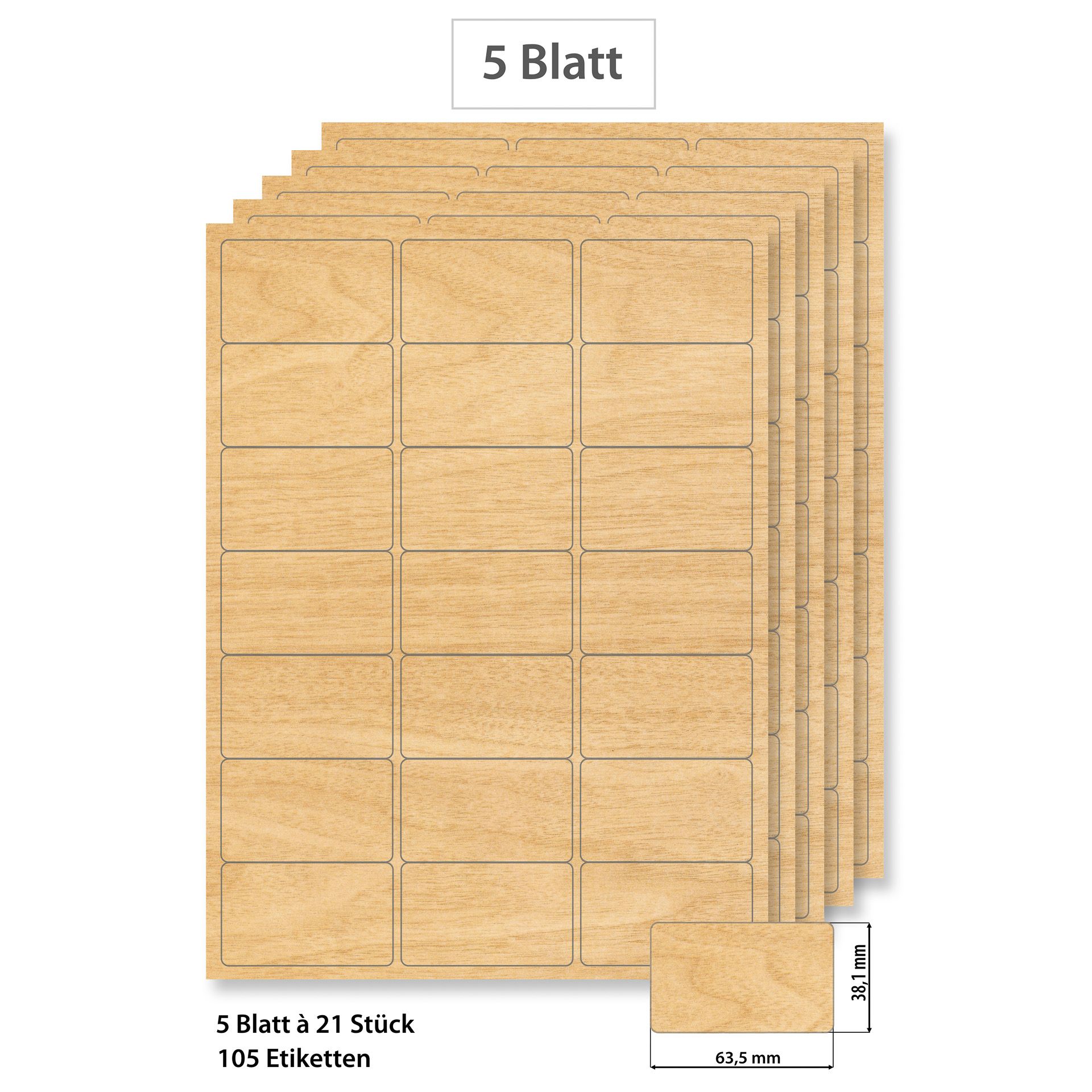 Steffis Etiketten 63,5 x 38,1 mm Holzdekor - 5 Blatt A4