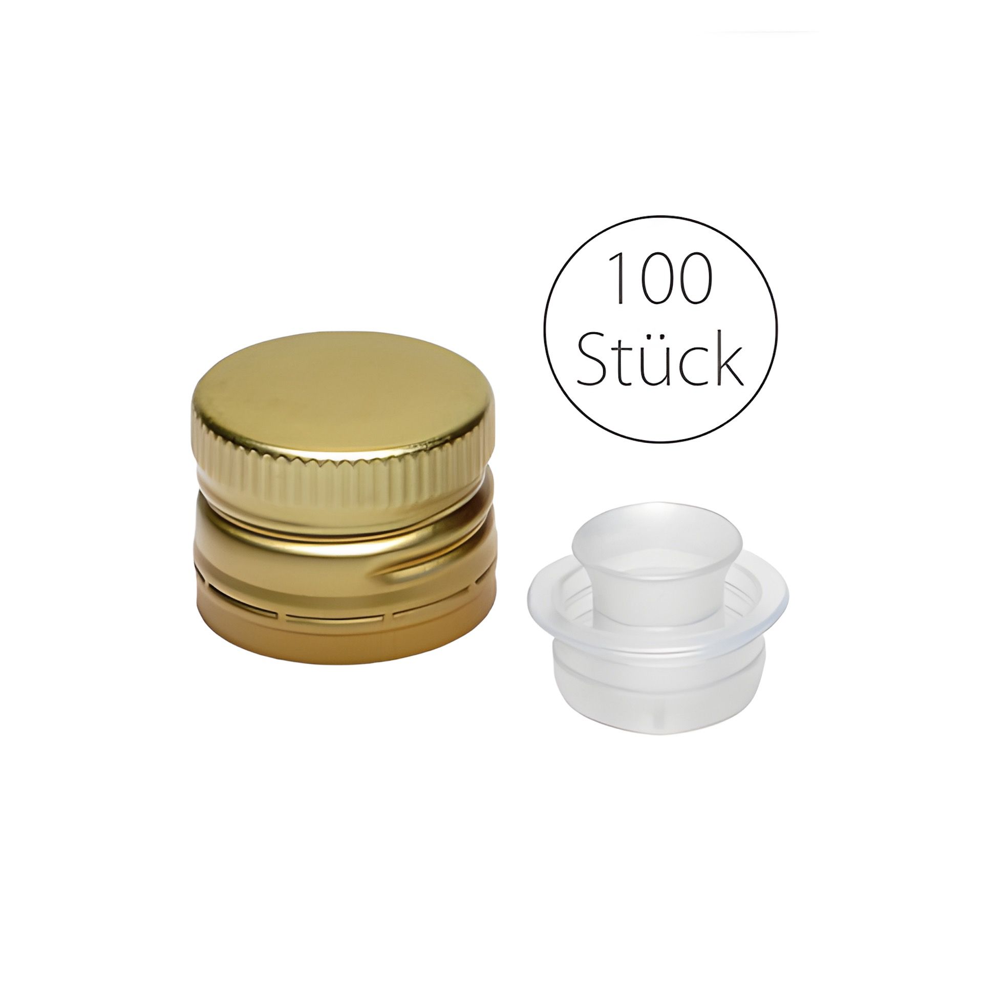PP 31,5 gold Aluminium mit Ausgießer und Originalitätsring, 2-teilig, 100er Pack