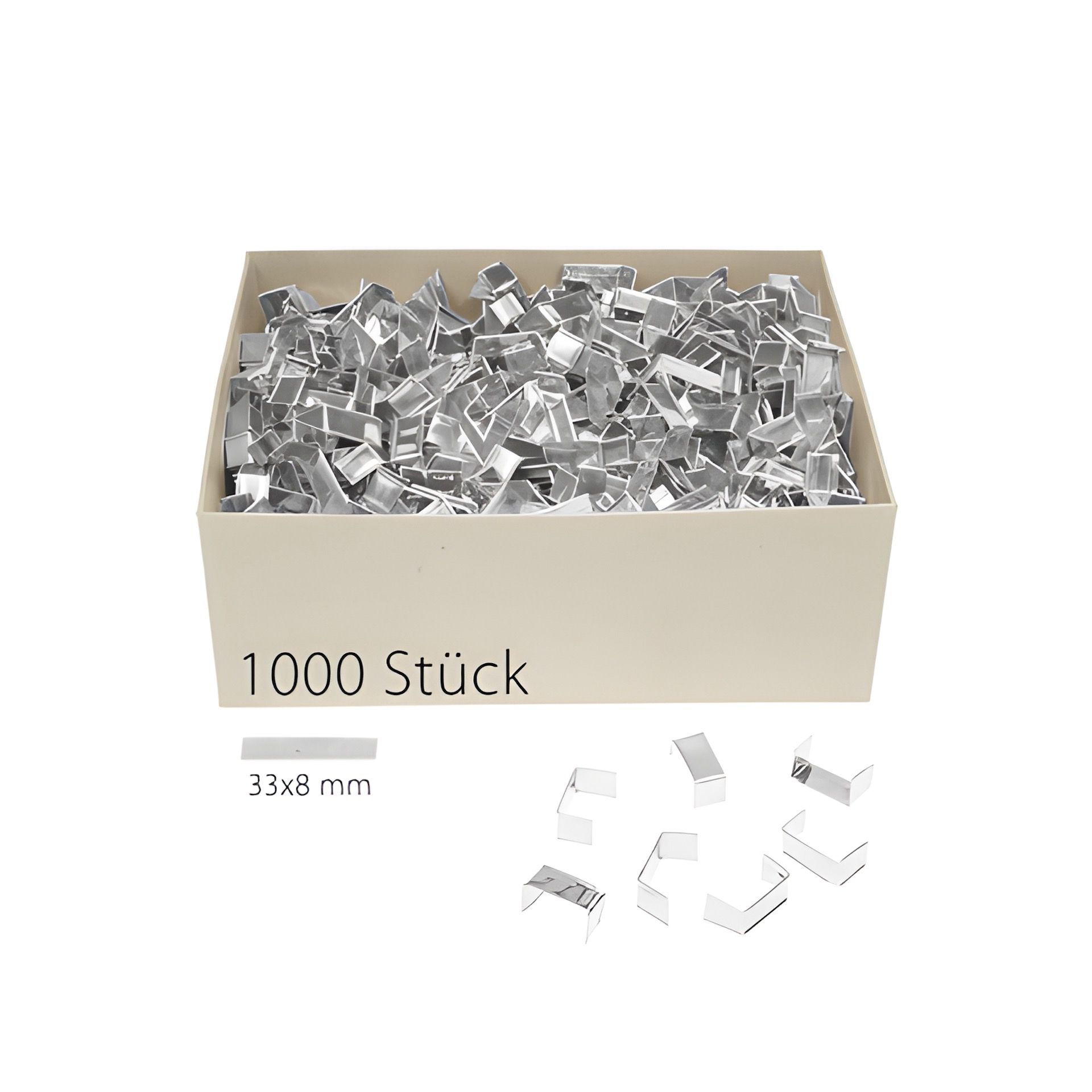 U-Clips 33 x 8 mm silber, 1000 Stück