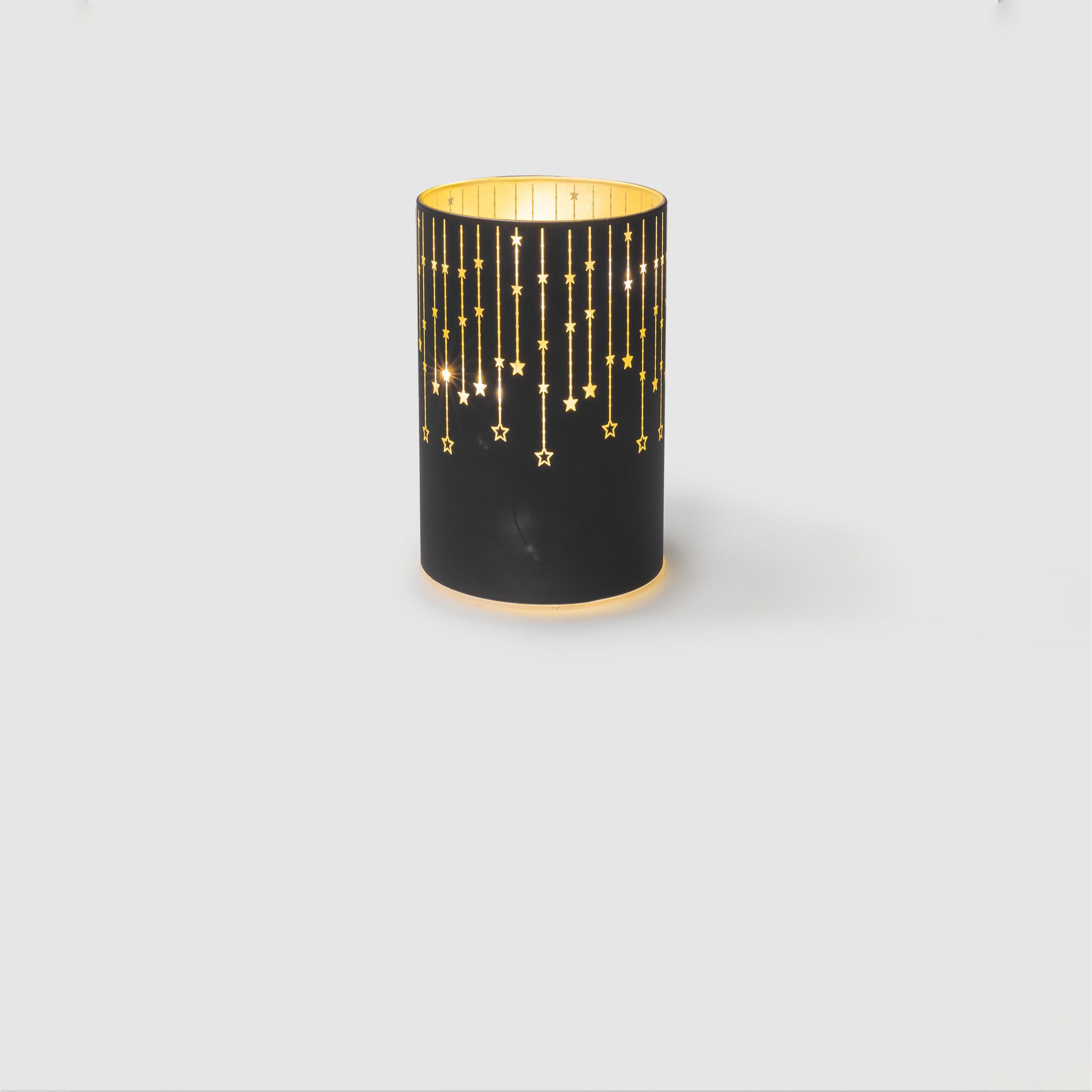 Deko-Glaslampe 'Sterne' 14 cm, schwarz, 10 LEDs mit Timer