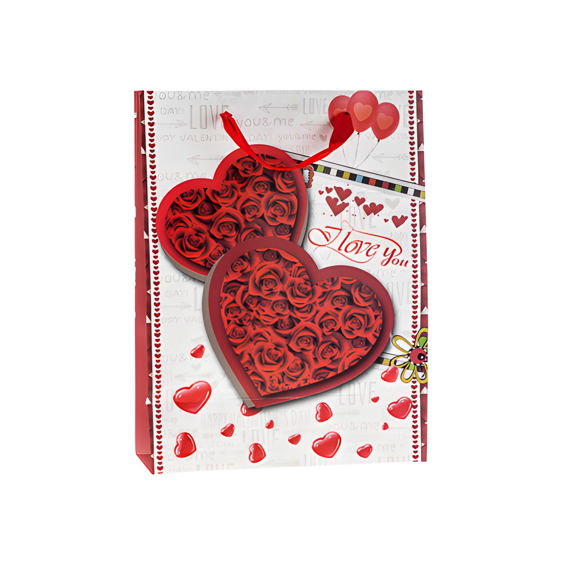 Geschenktüte 'I love you mit Glitzerherz', mittel