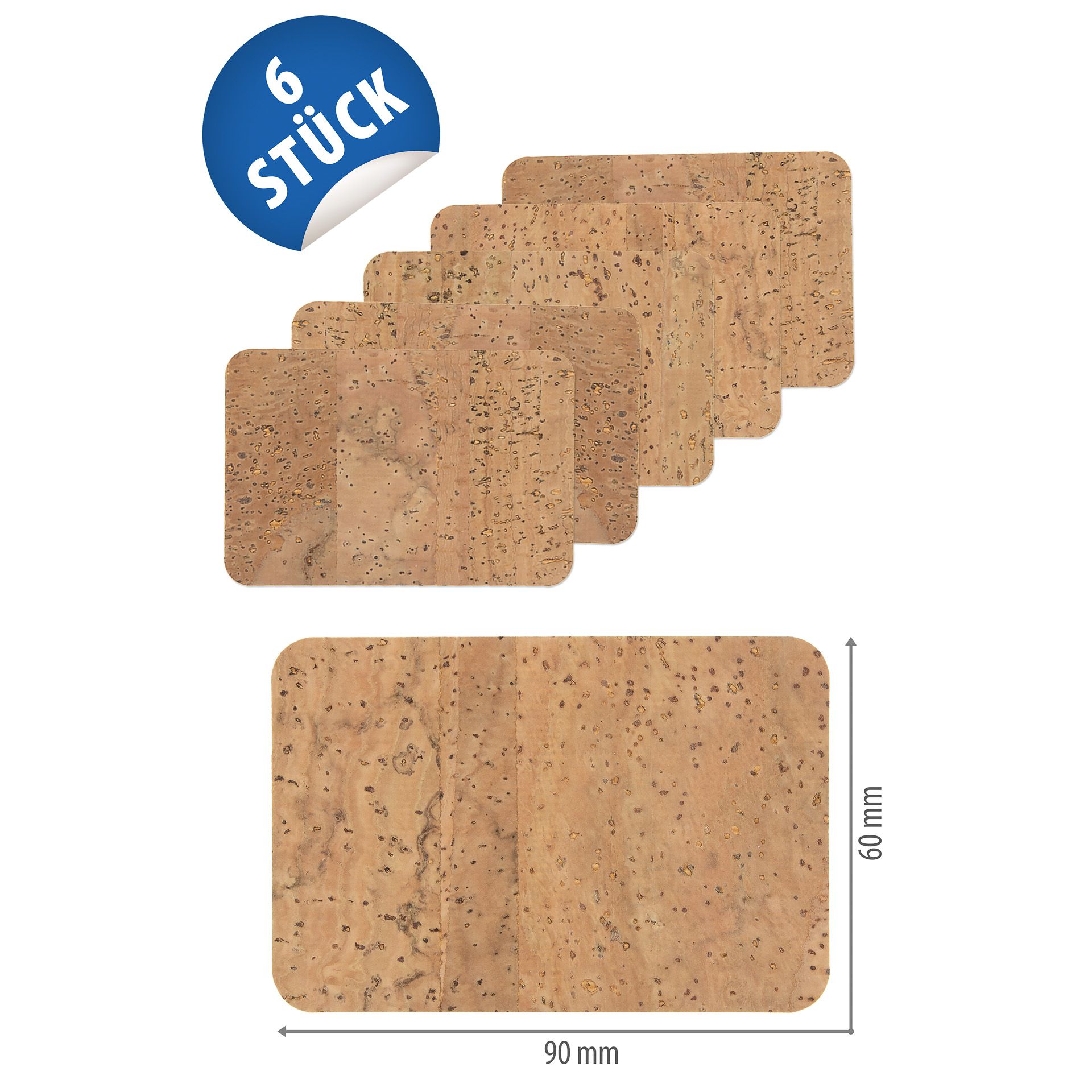 Naturkork-Etikett 90 x 60 mm, 6 Stück