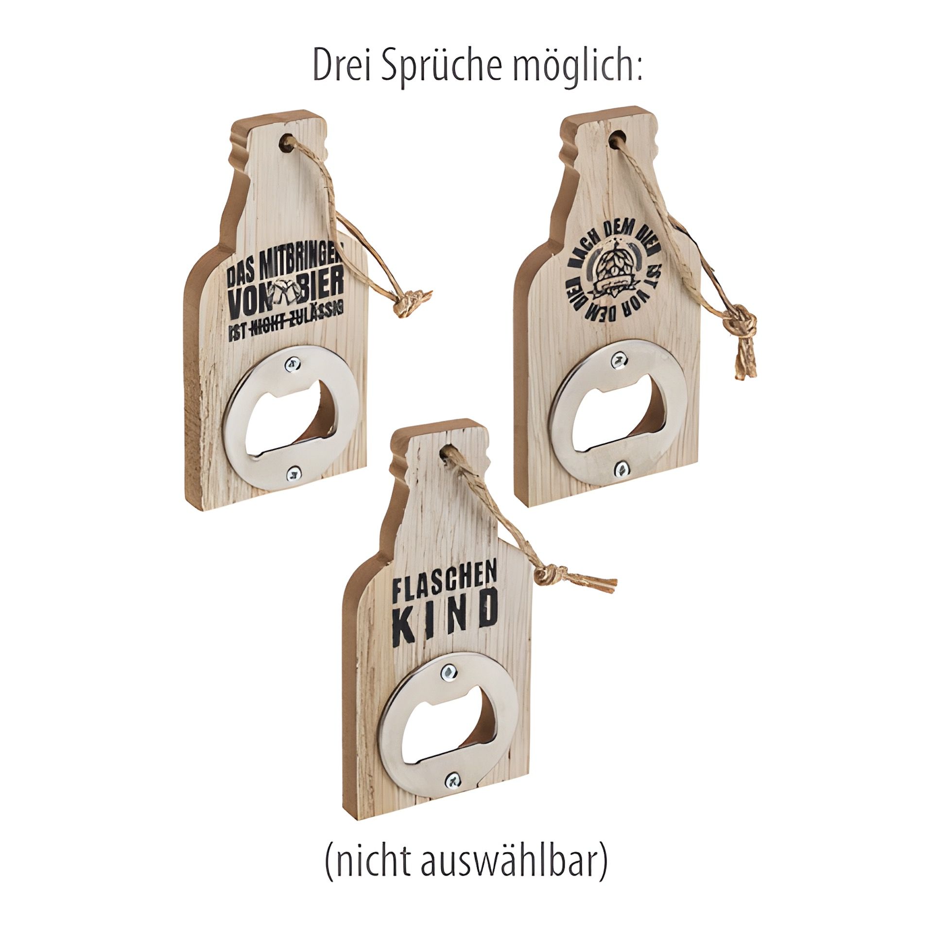 Flaschenöffner aus Holz mit Kordel, 10 cm