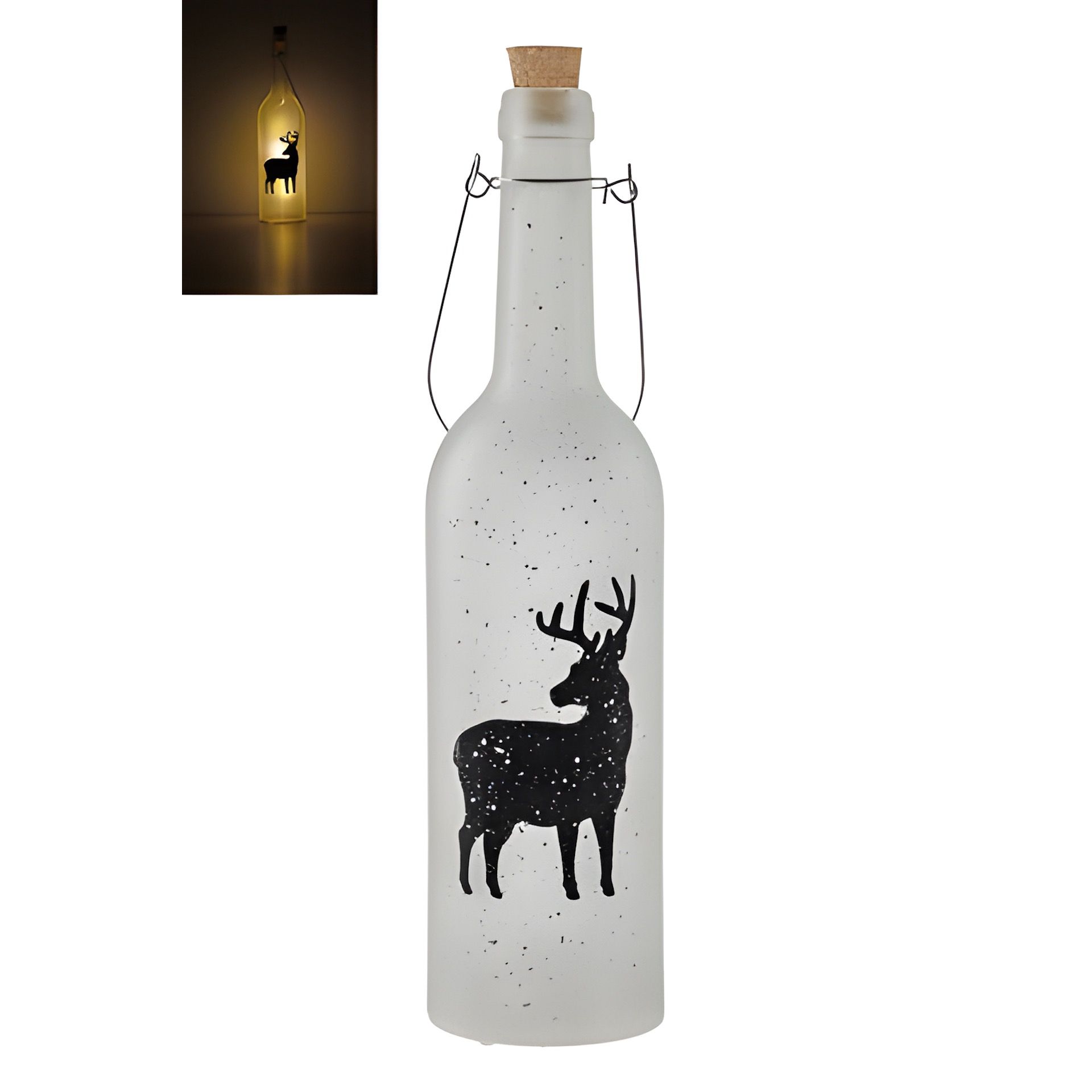 Deko-Flaschenlampe 'Hirsch im Schnee' 30 cm, 5 LEDs