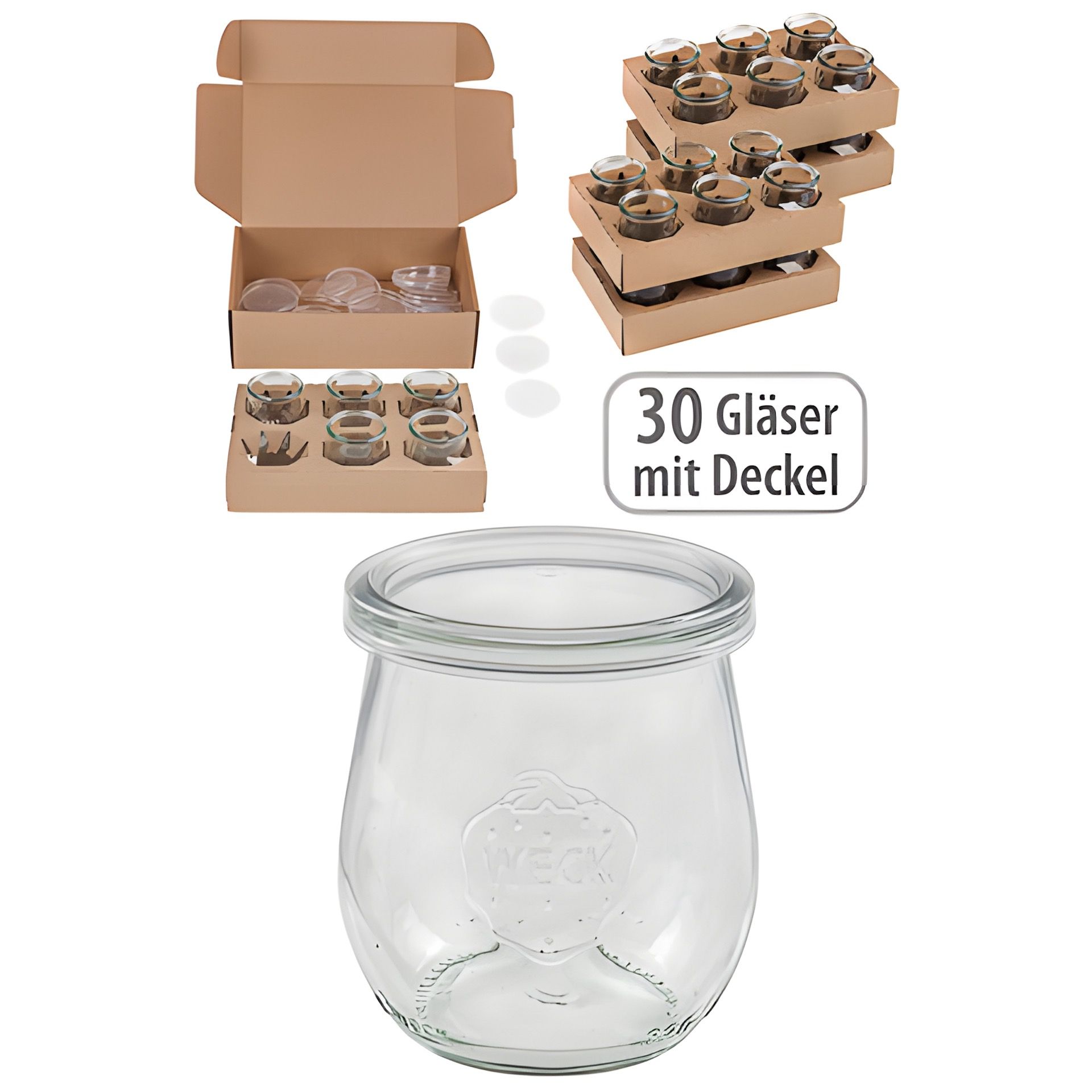 WECK-Mini-Tulpenglas 220 ml mit Klarsichtdeckel, 30 Stück