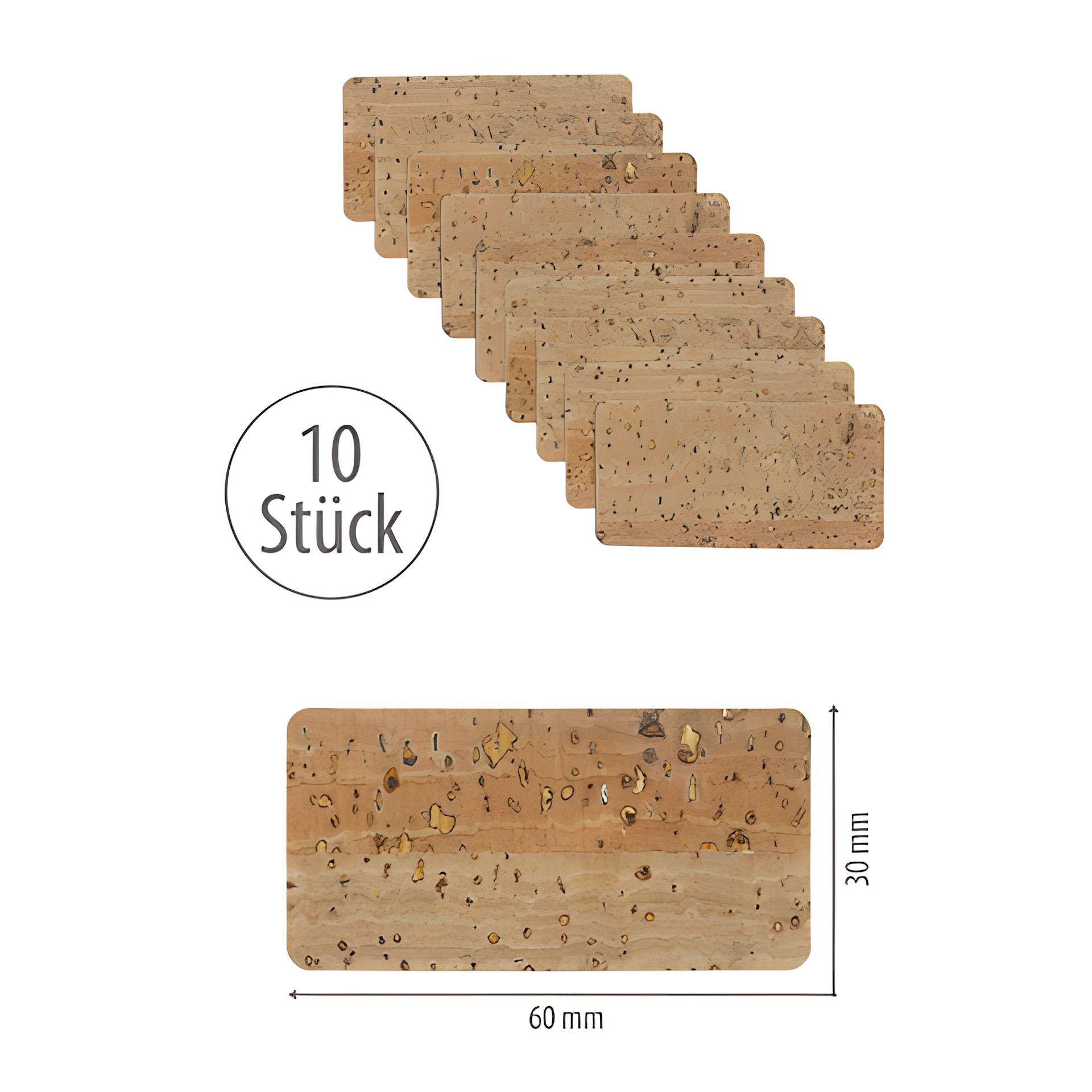 Naturkork-Etikett 60 x 30 mm, 10 Stück