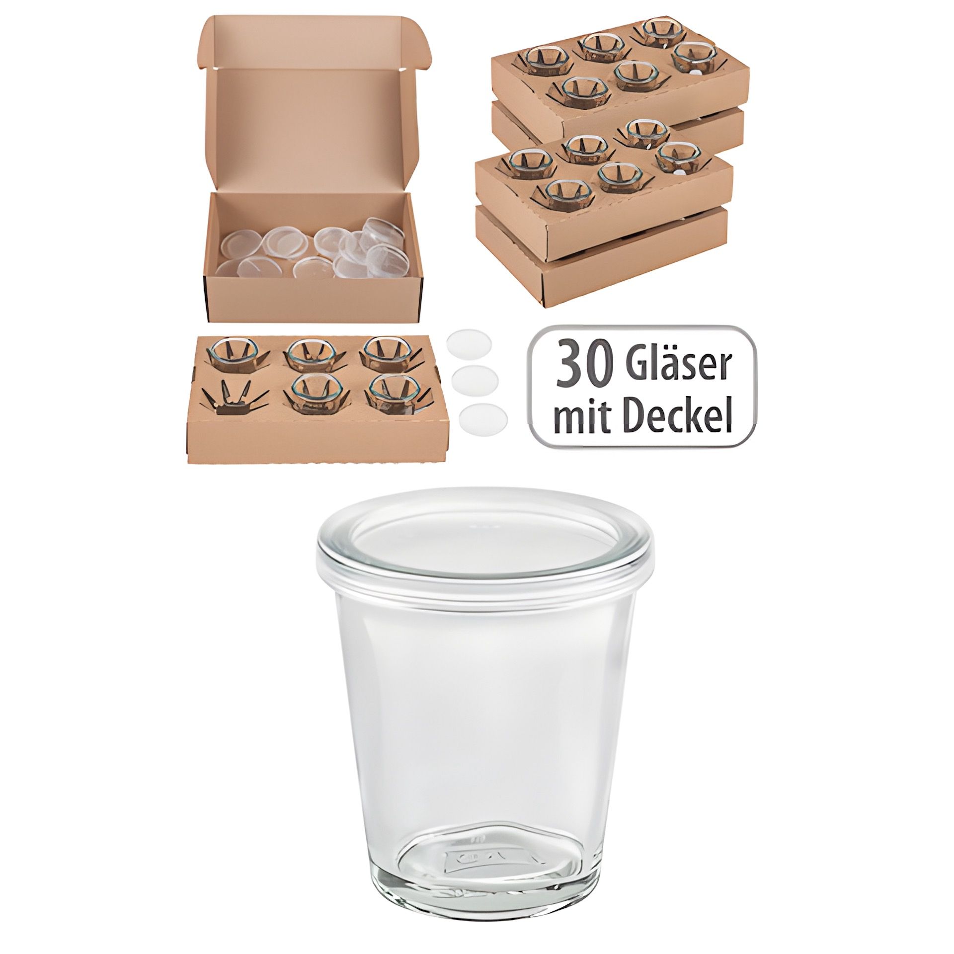 Becherglas 65 ml mit Klarsichtdeckel, 30 Stück