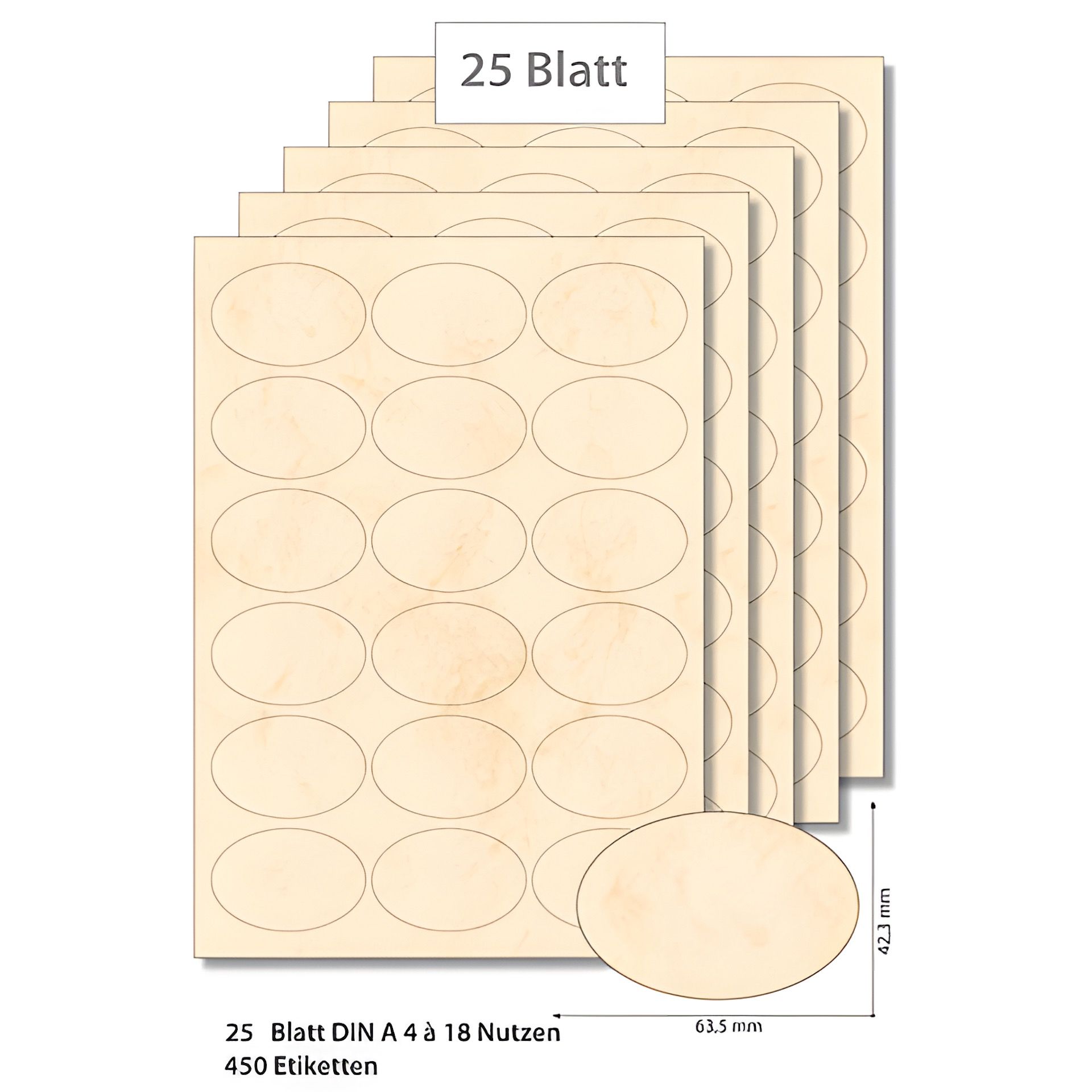 Etiketten oval 63,5 x 42,3 mm Marmor beige - 25 Blatt A4